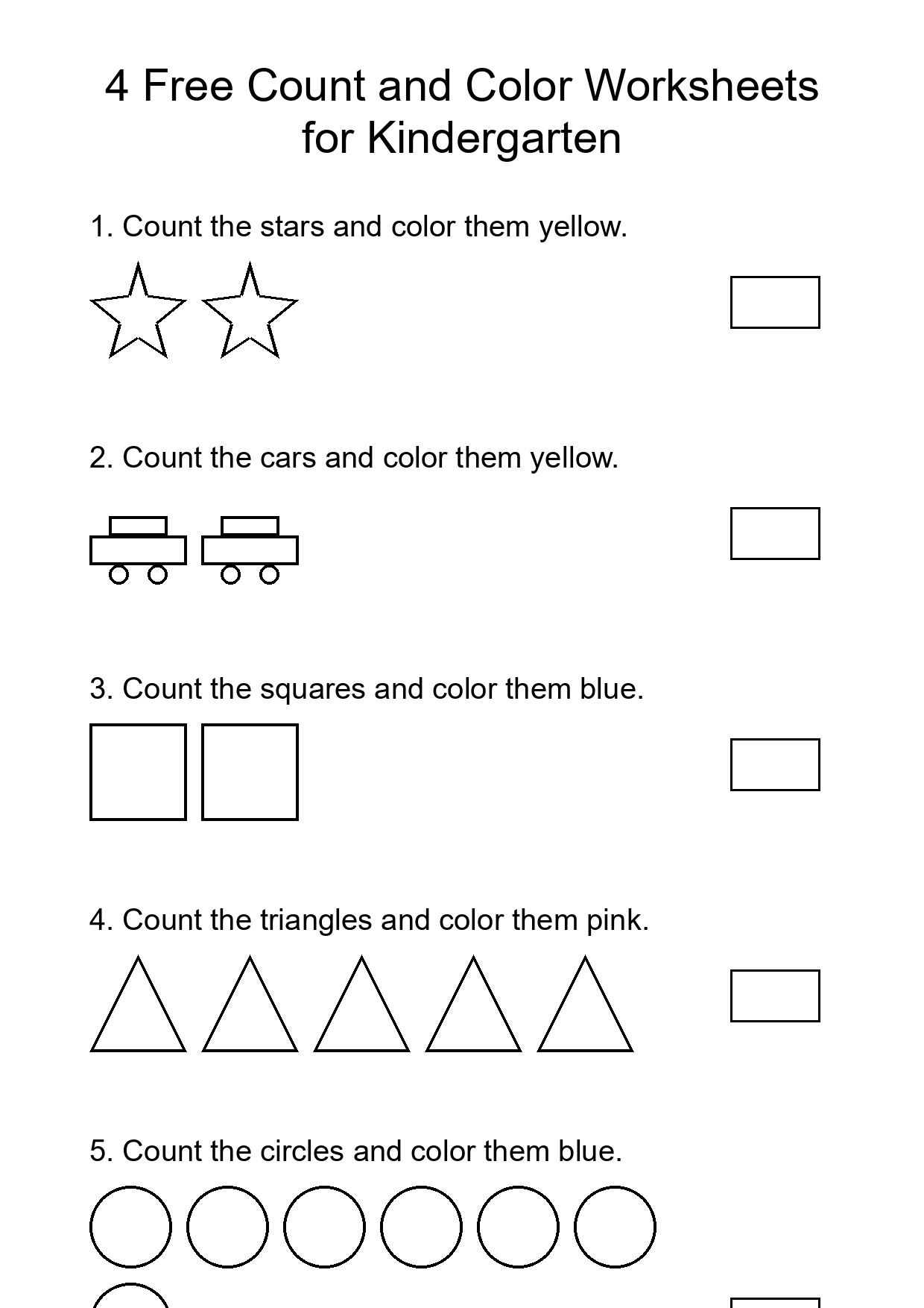 4 Free Count and Color Worksheets for Kindergarten