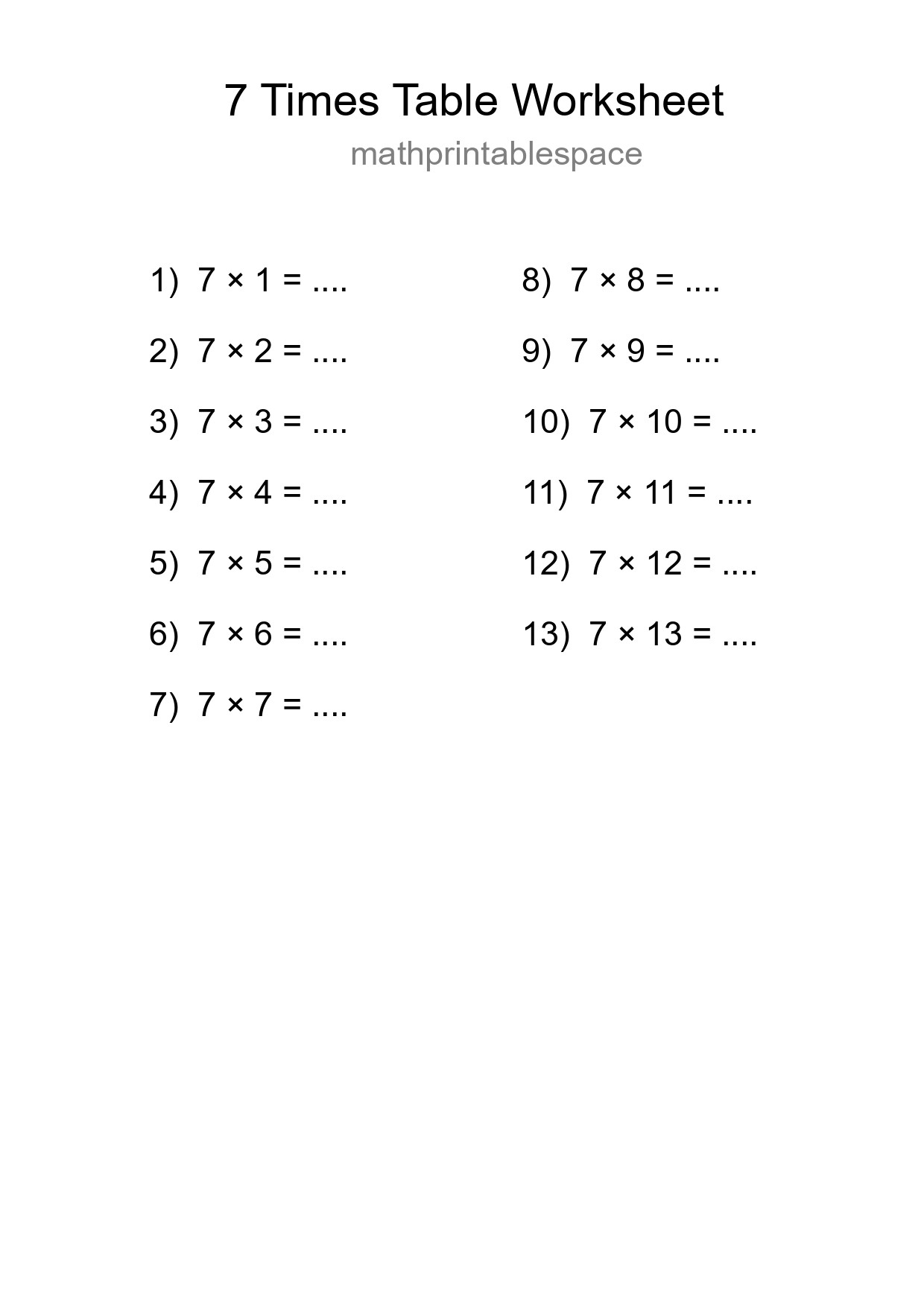 7 Times Table Worksheet For Grade 3 With Answers - Part 119