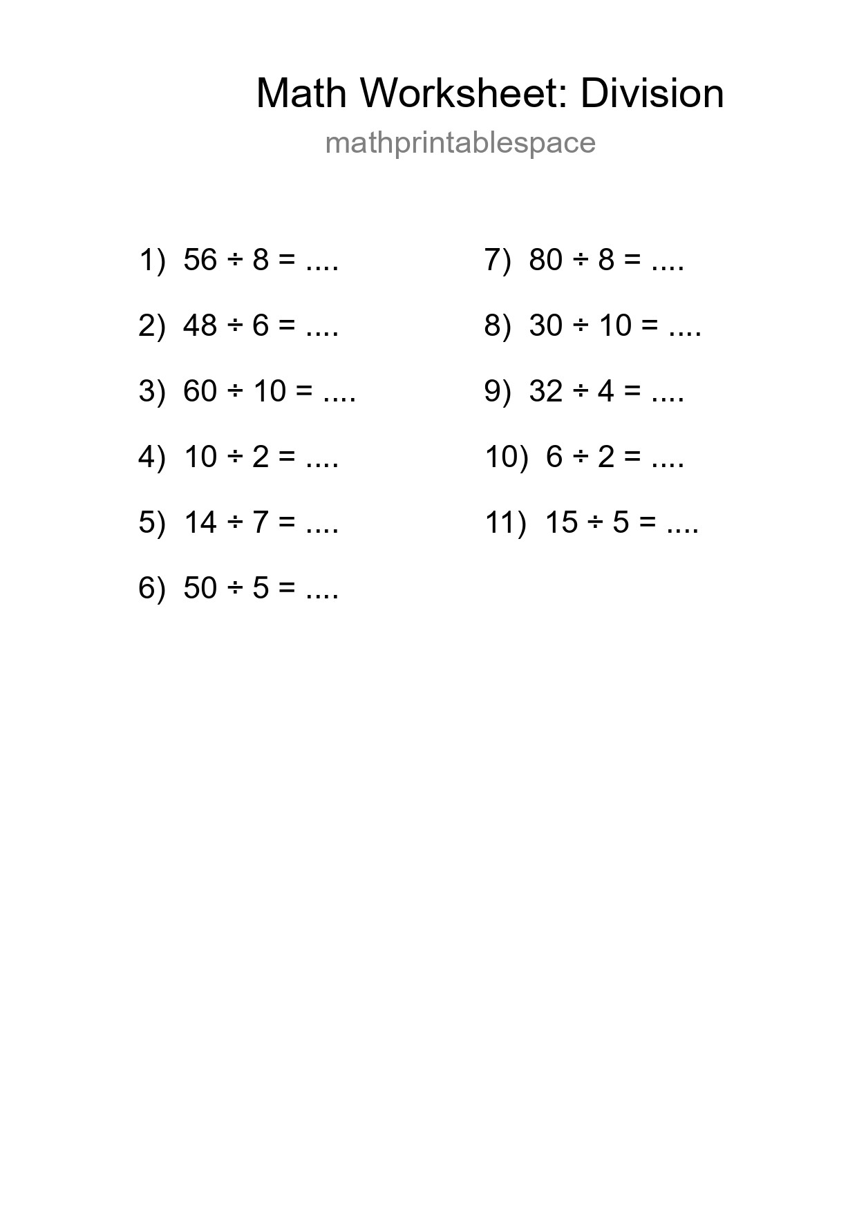 Free 11 Division Math Worksheet For Grade 1 With Answers - Part 70