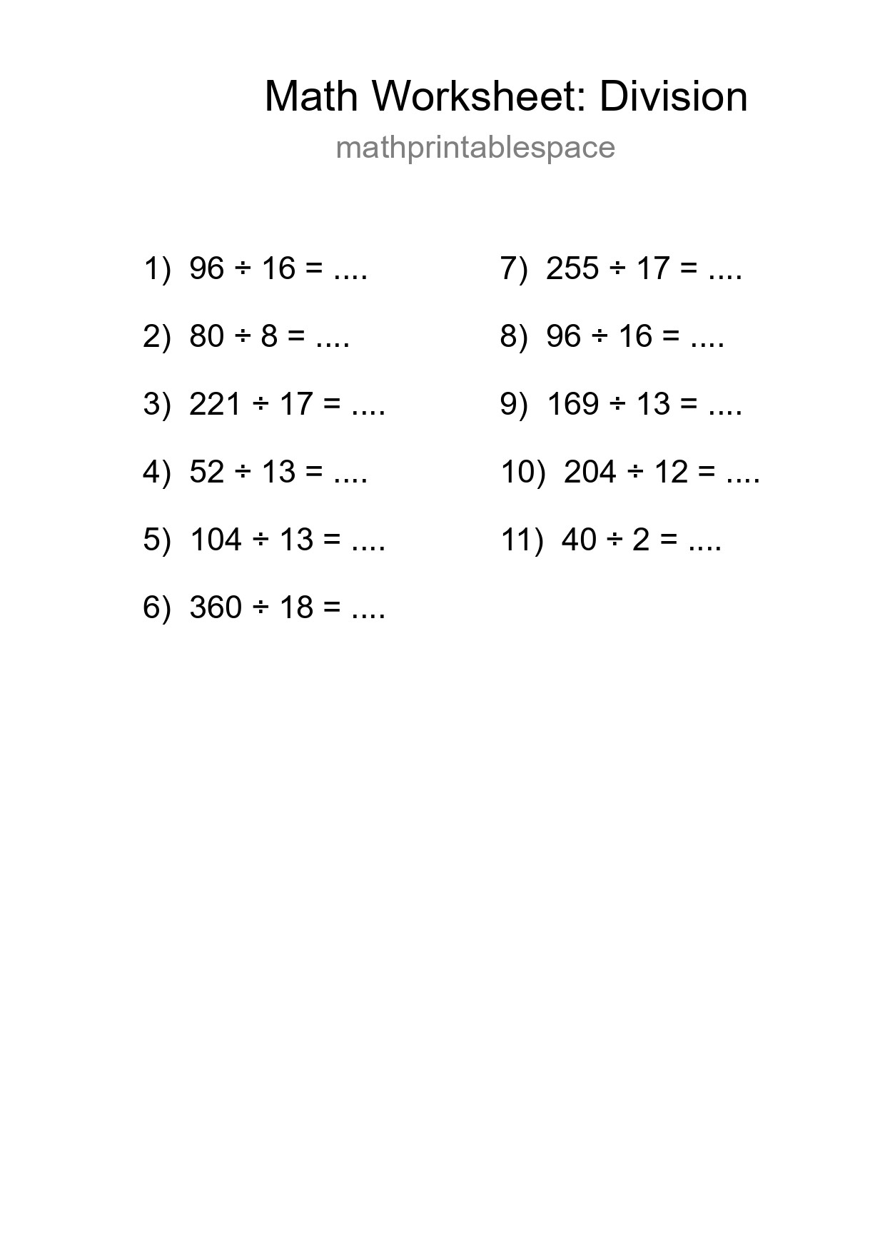 Free 11 Division Math Worksheet For Grade 2 With Answers - Part 213
