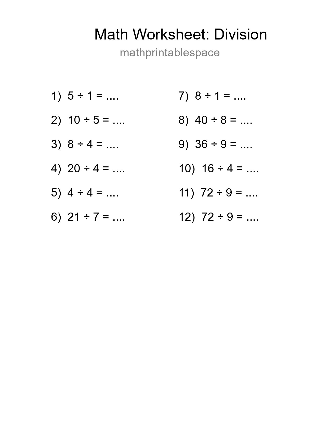 Free 12 Division Math Worksheet For Grade 1 - Part 158