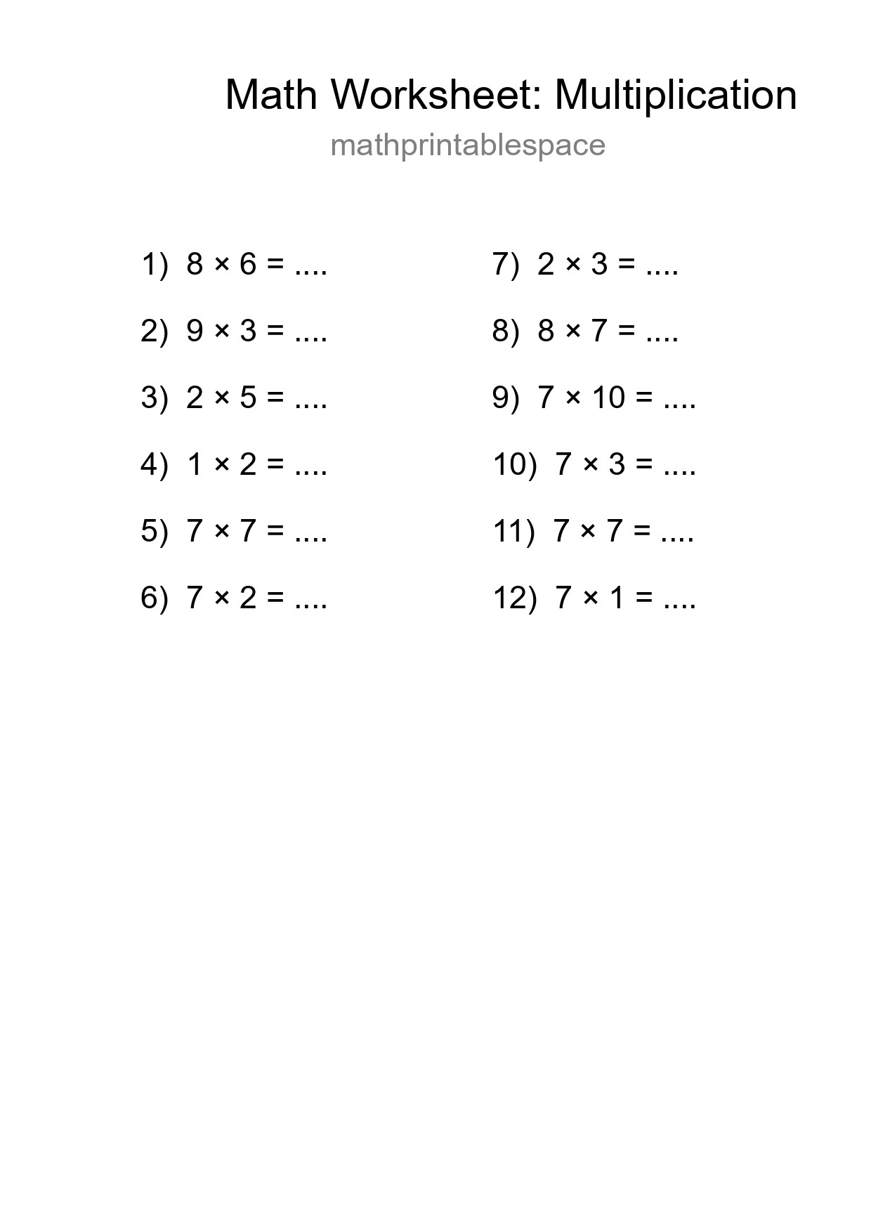 Free 12 Multiplication Math Worksheet For Grade 1 - Part 249