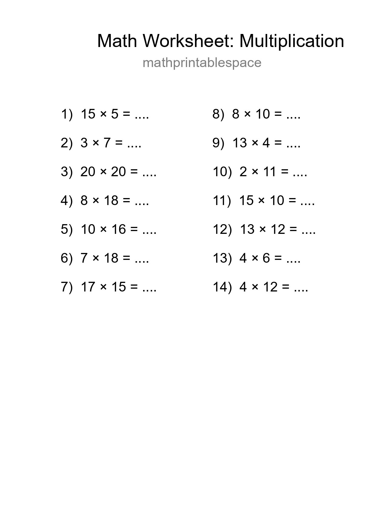Free 14 Multiplication Math Worksheet For Grade 2 With Answers - Part 260