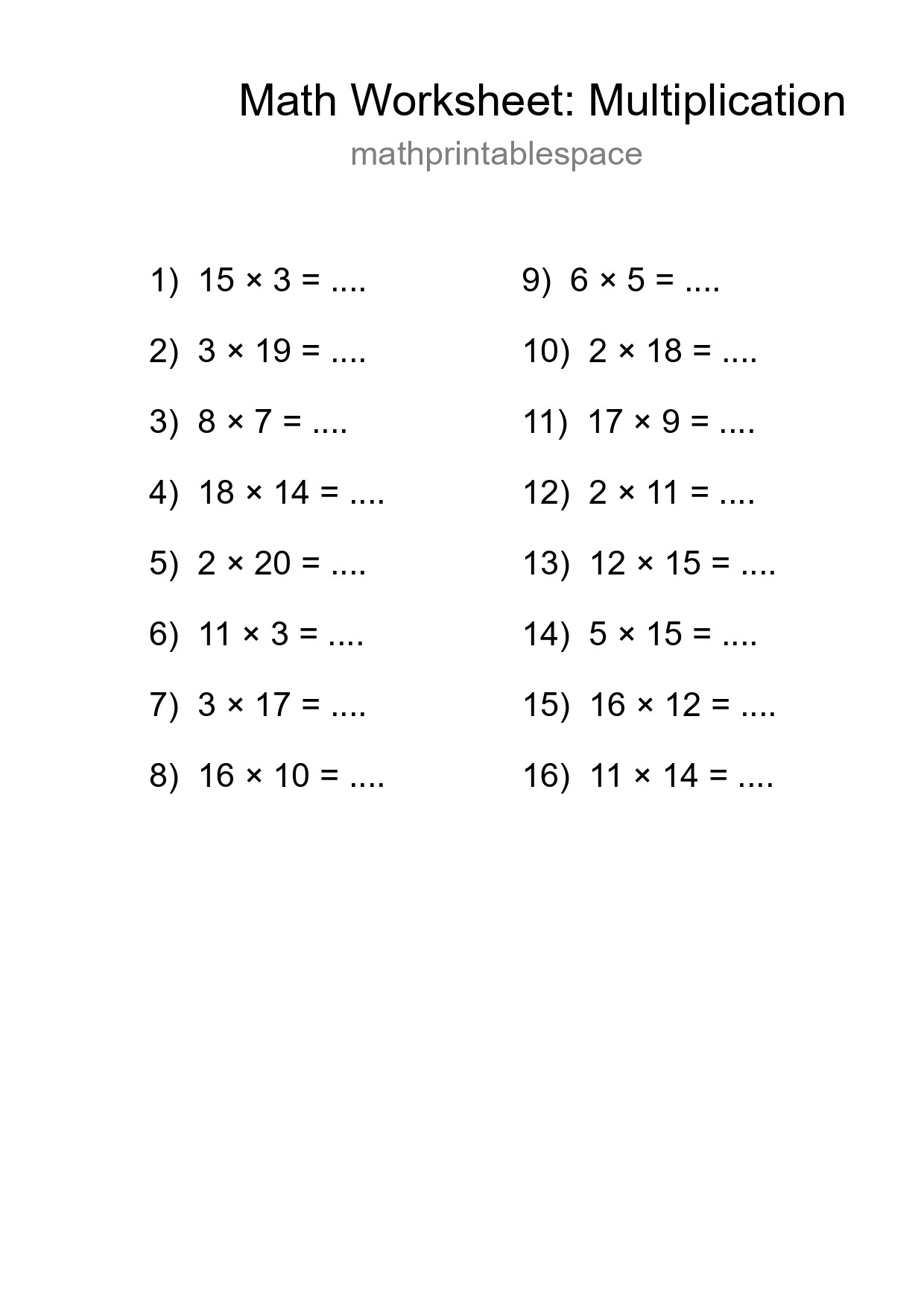 Free 16 Multiplication Math Worksheet For Grade 2 With Answers - Part 172