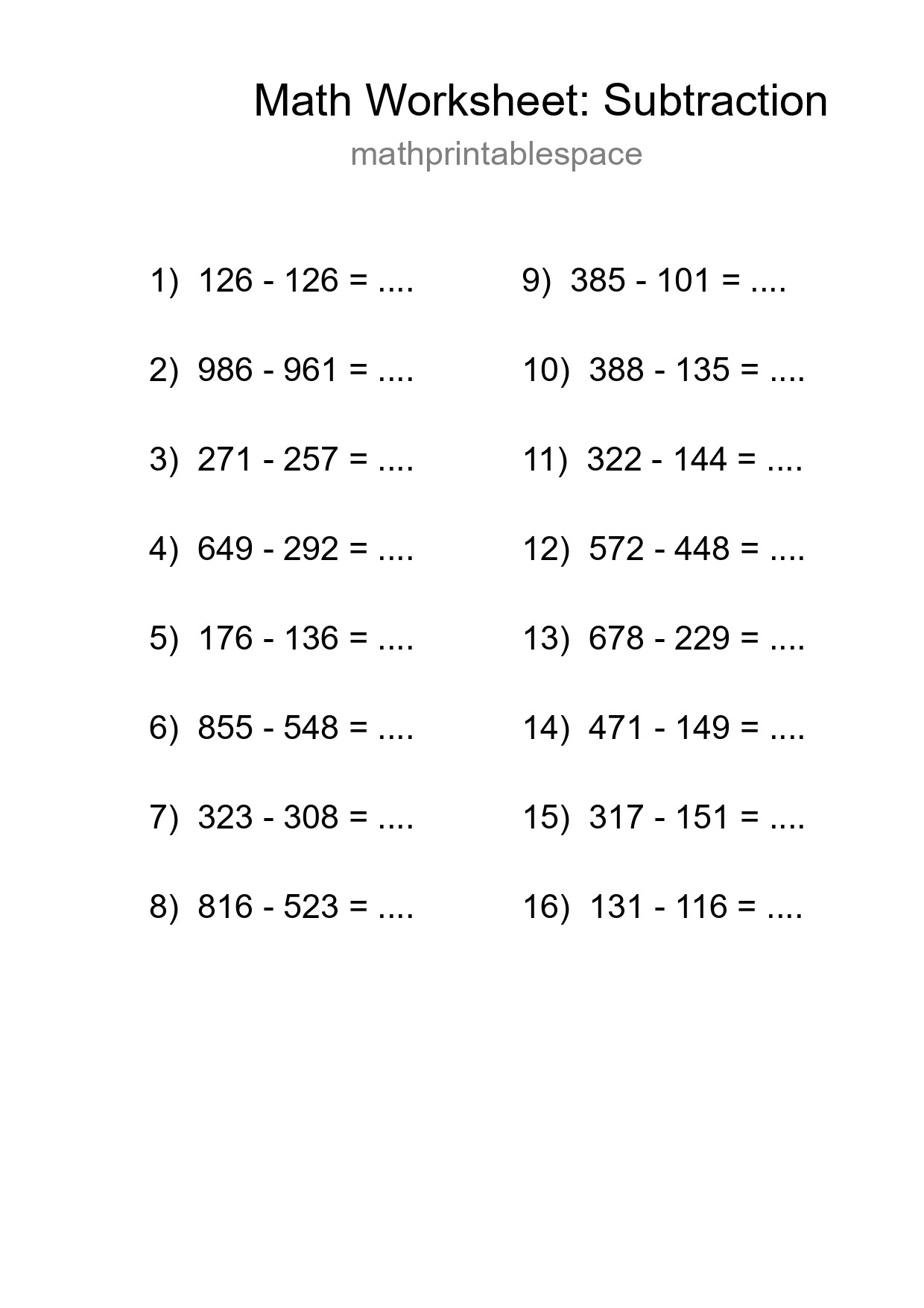 Free 16 Subtraction Math Worksheet For Grade 5 - Part 140