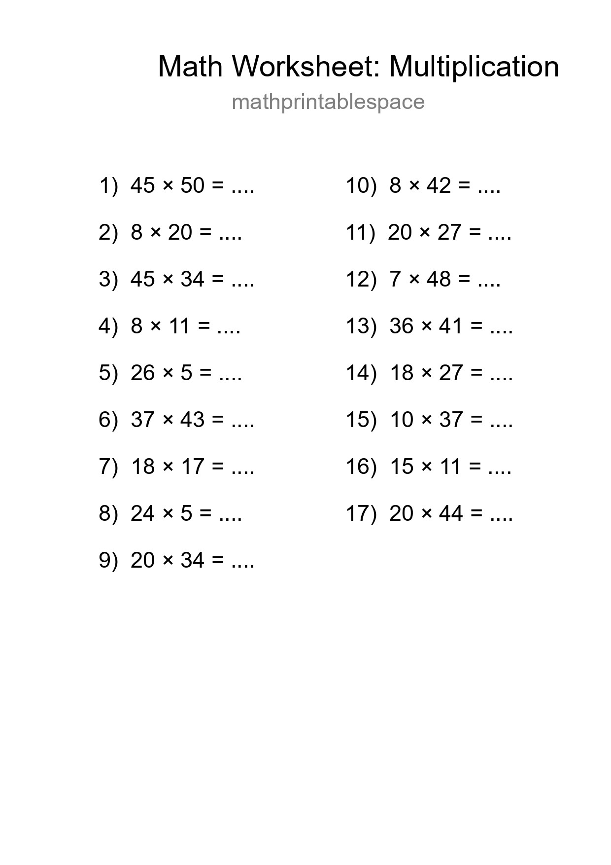 Free 17 Multiplication Math Worksheet For Grade 2 With Answers - Part 227