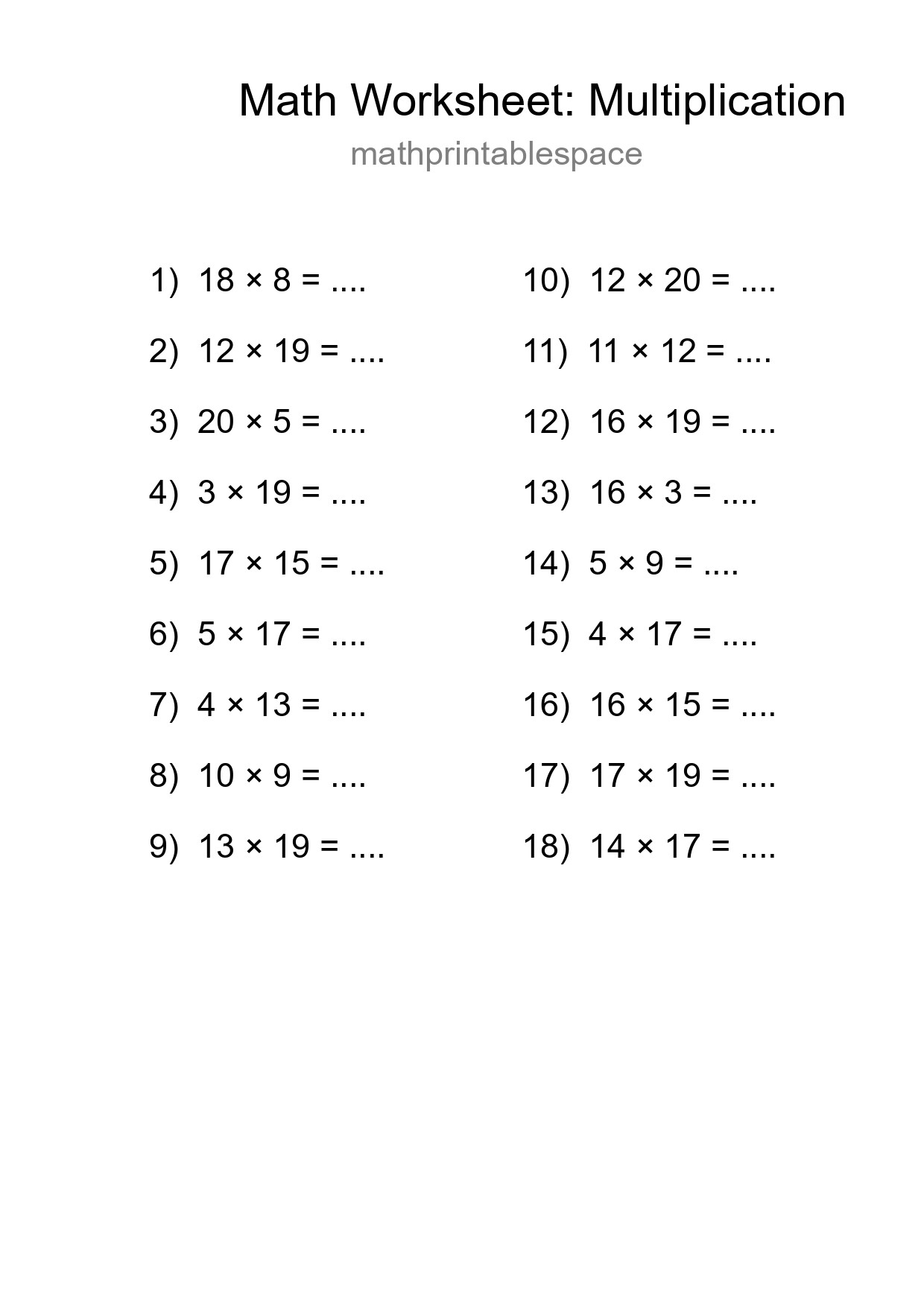 Free 18 Multiplication Math Worksheet For Grade 2 With Answers - Part 18