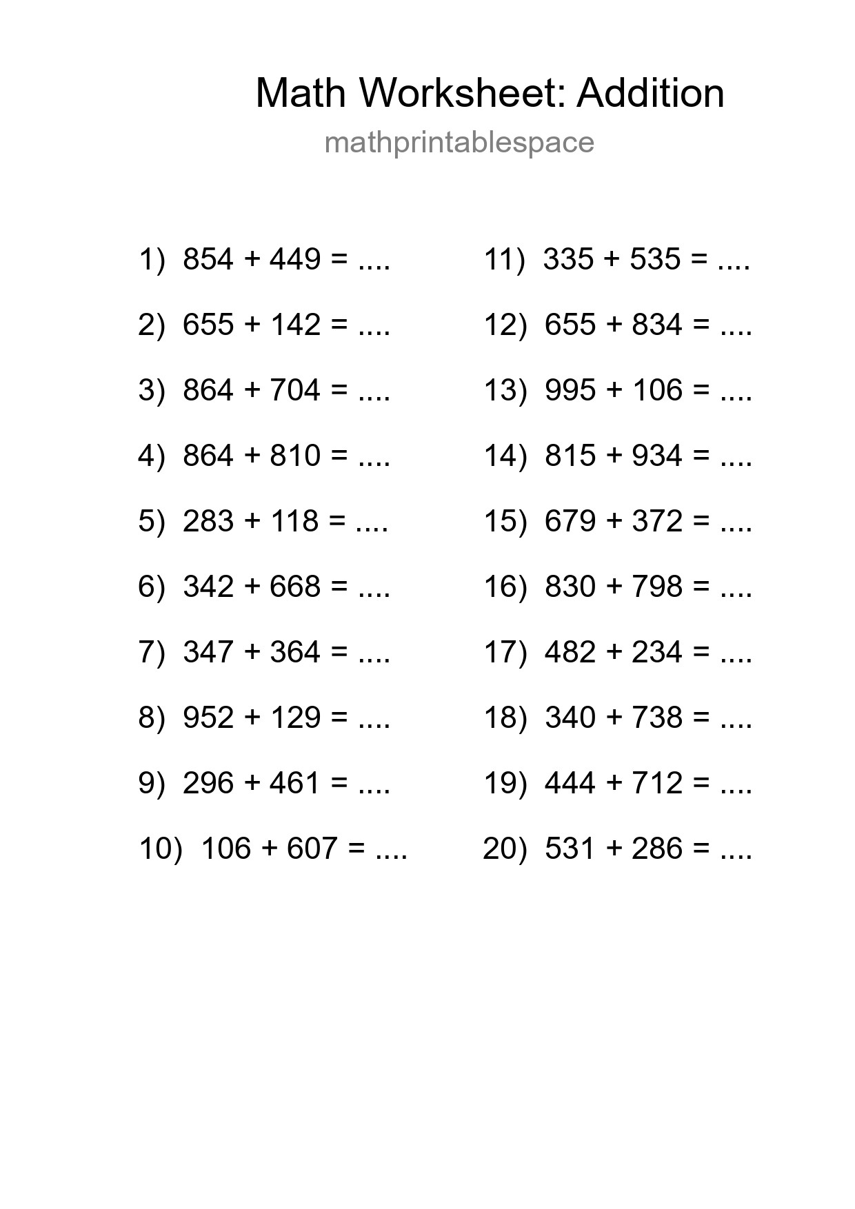 Free 20 Addition Math Worksheet For Grade 5 - Part 45