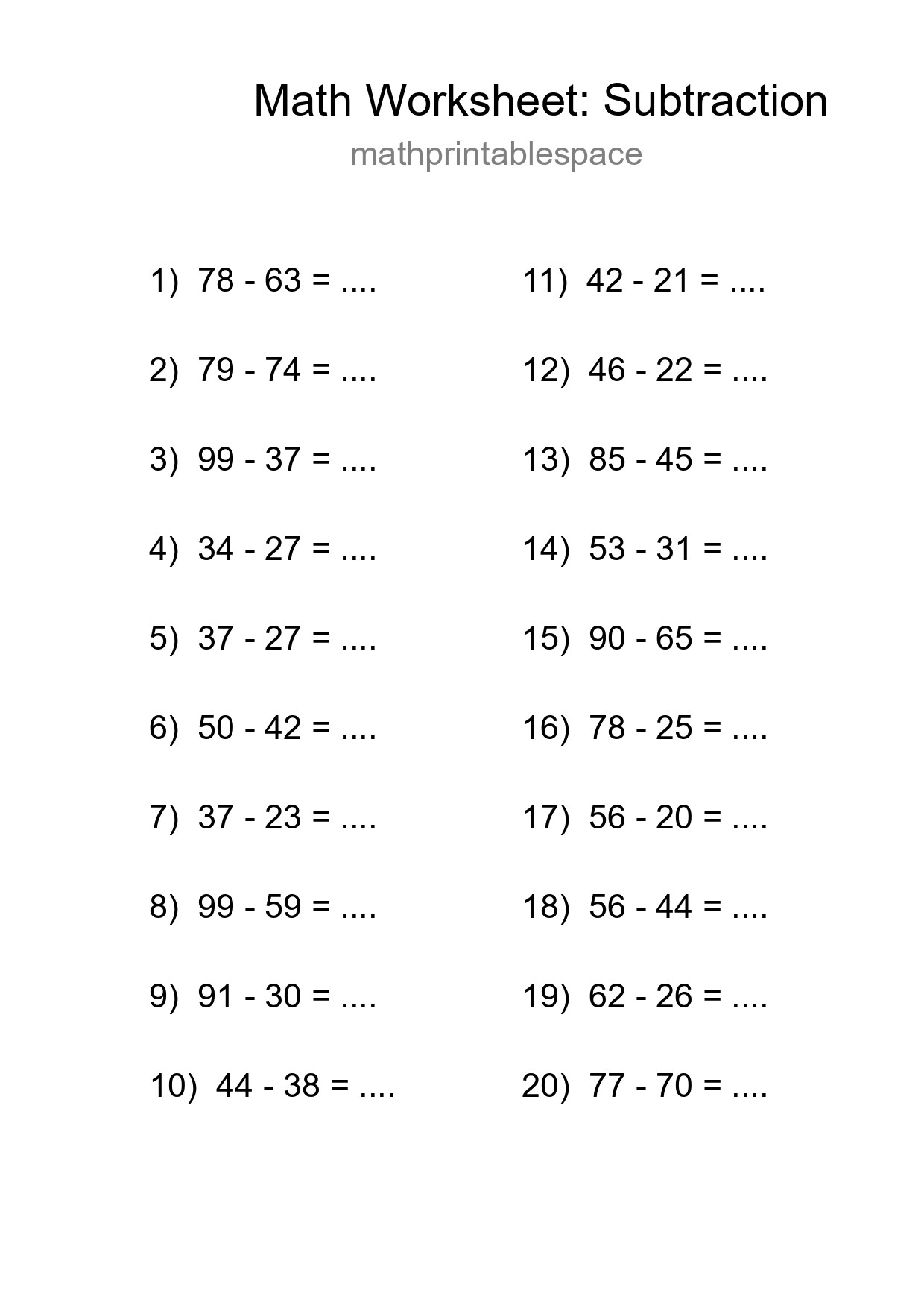 Free 20 Subtraction Math Worksheet For Grade 3 With Answers - Part 118