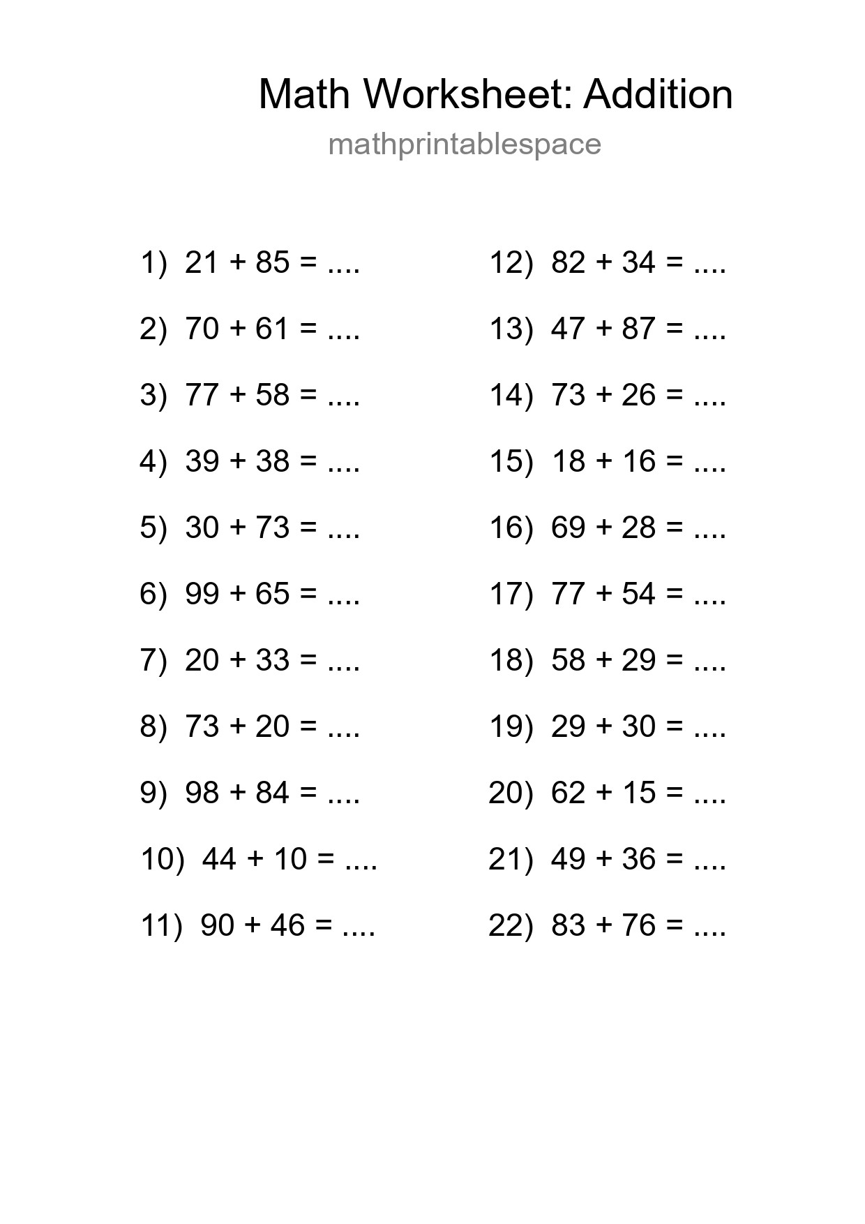 Free 22 Addition Math Worksheet For Grade 3 With Answers - Part 78