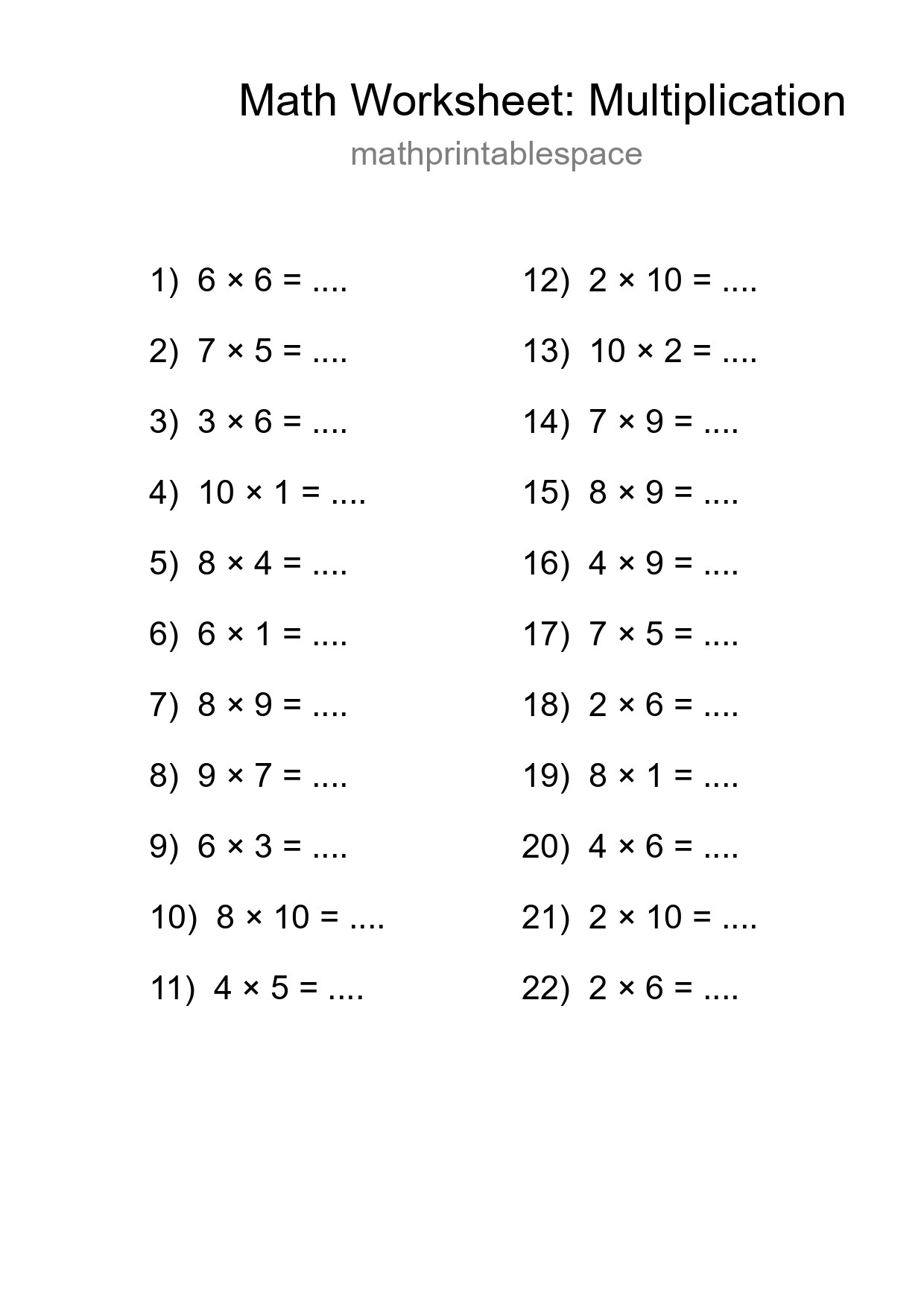 Free 22 Multiplication Math Worksheet For Grade 1 - Part 183