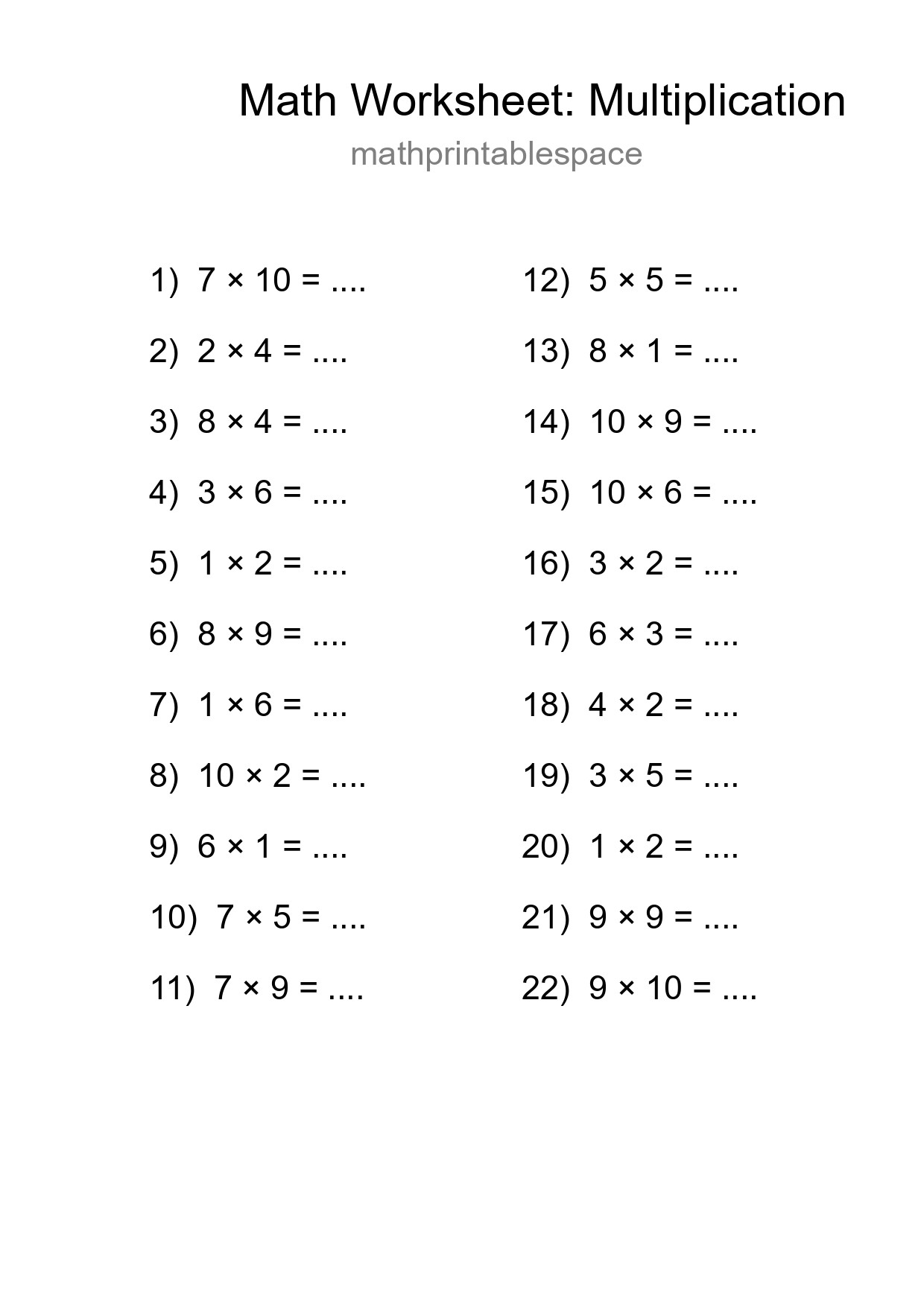 Free 22 Multiplication Math Worksheet For Grade 1 - Part 293