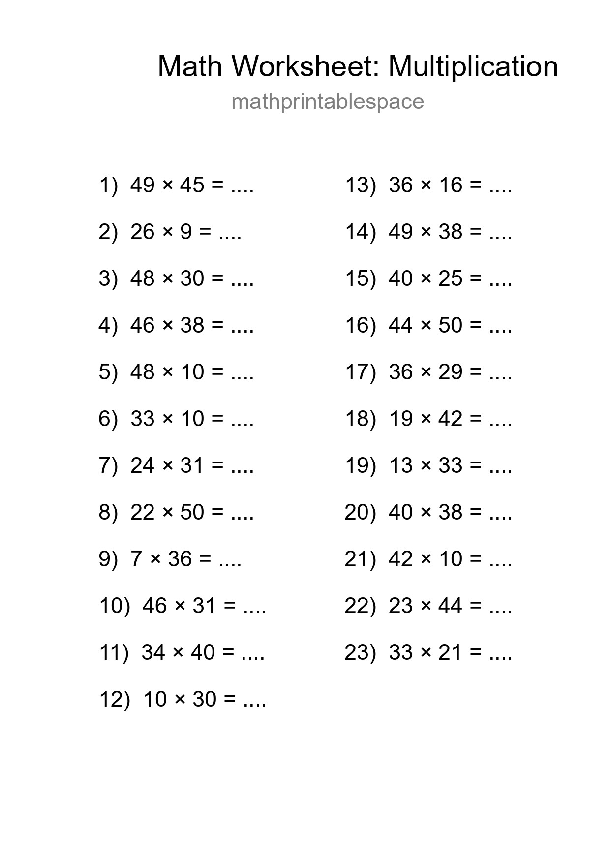 Free 23 Multiplication Math Worksheet For Grade 2 With Answers - Part 161