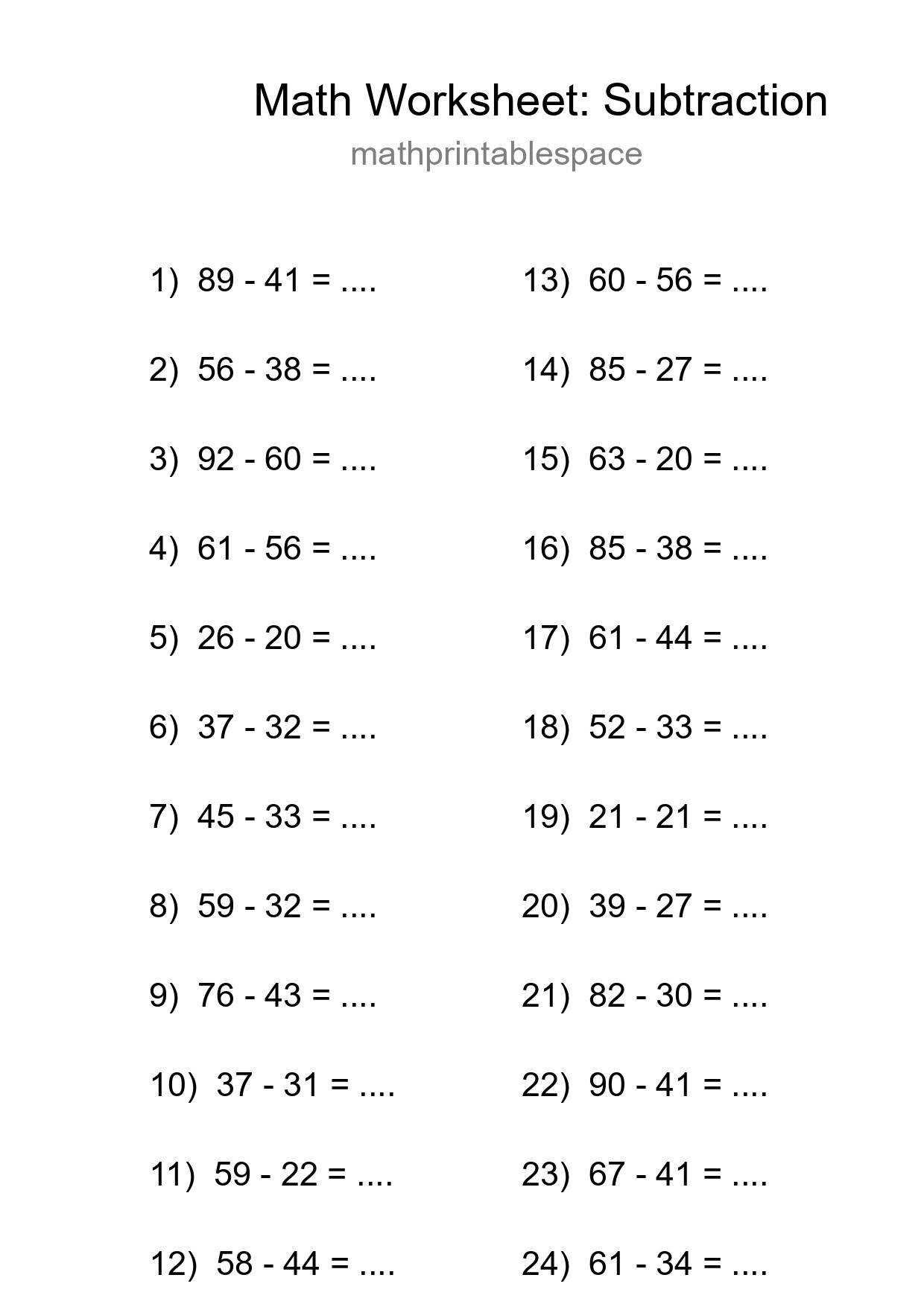Free 24 Subtraction Math Worksheet For Grade 3 - Part 173