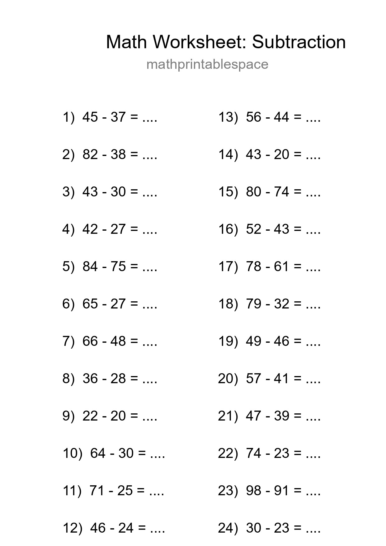 Free 24 Subtraction Math Worksheet For Grade 3 With Answers - Part 30