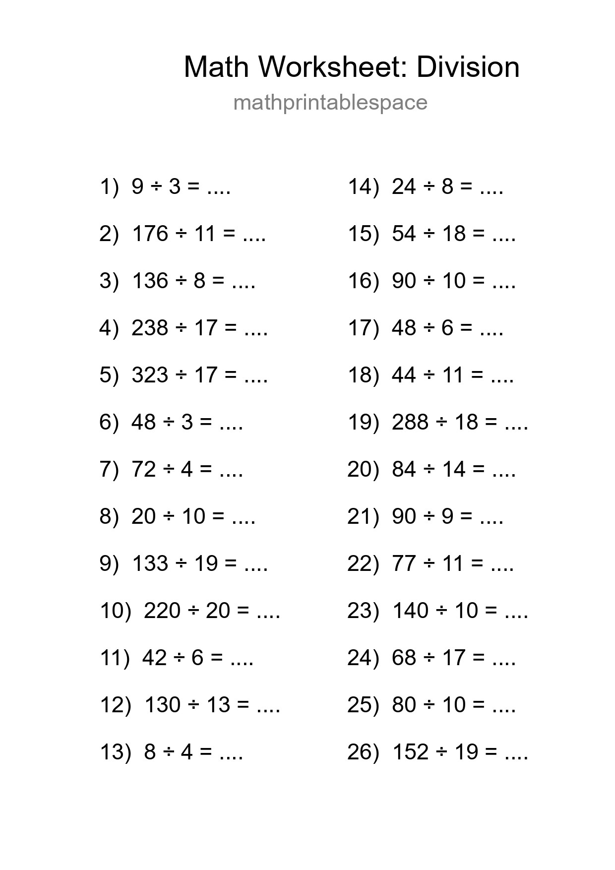 Free 26 Division Math Worksheet For Grade 2 With Answers - Part 235