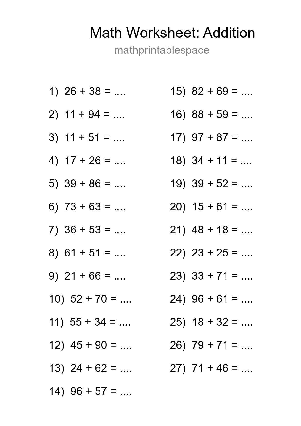 Free 27 Addition Math Worksheet For Grade 3 With Answers - Part 100