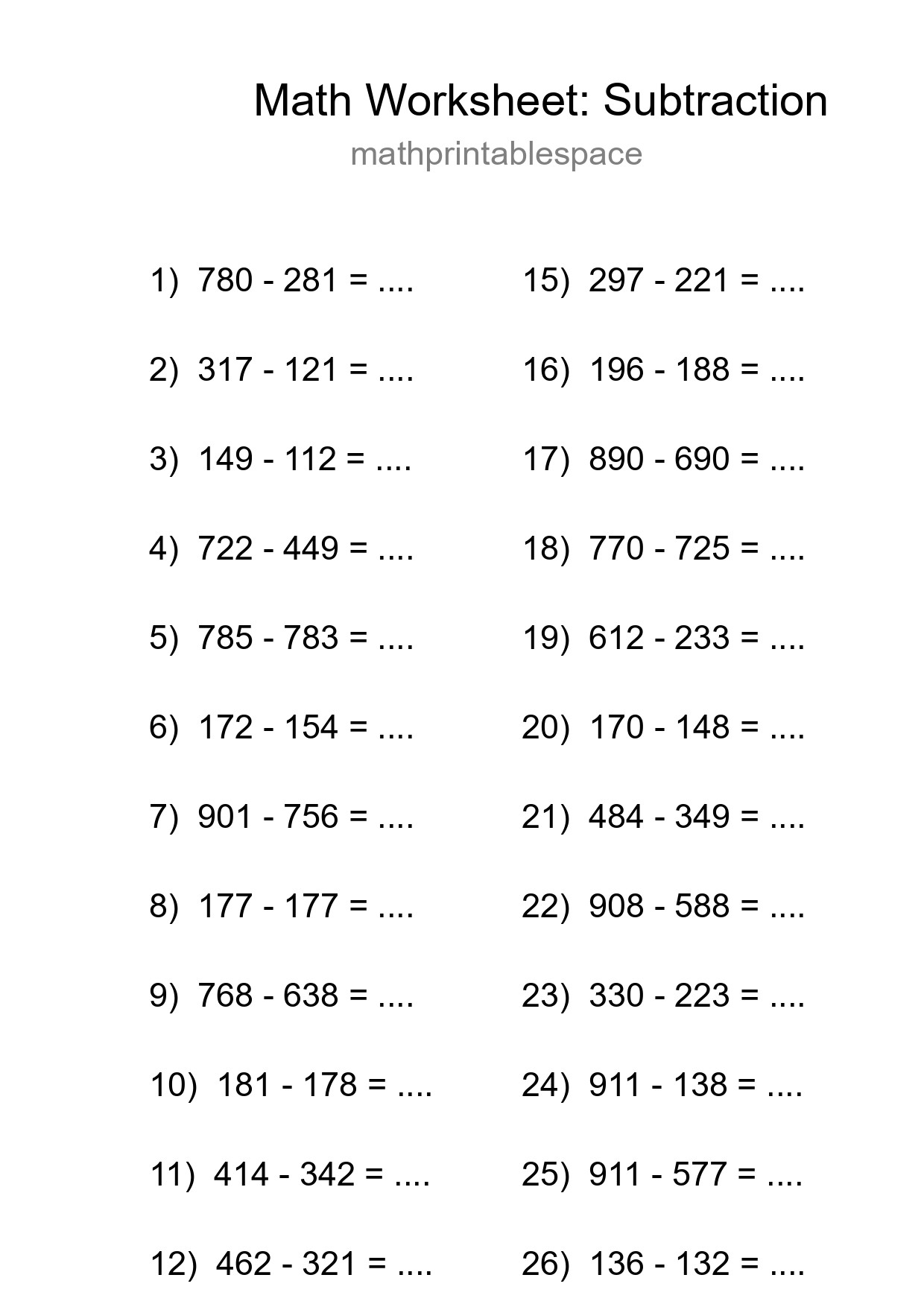 Free 28 Subtraction Math Worksheet For Grade 5 - Part 294