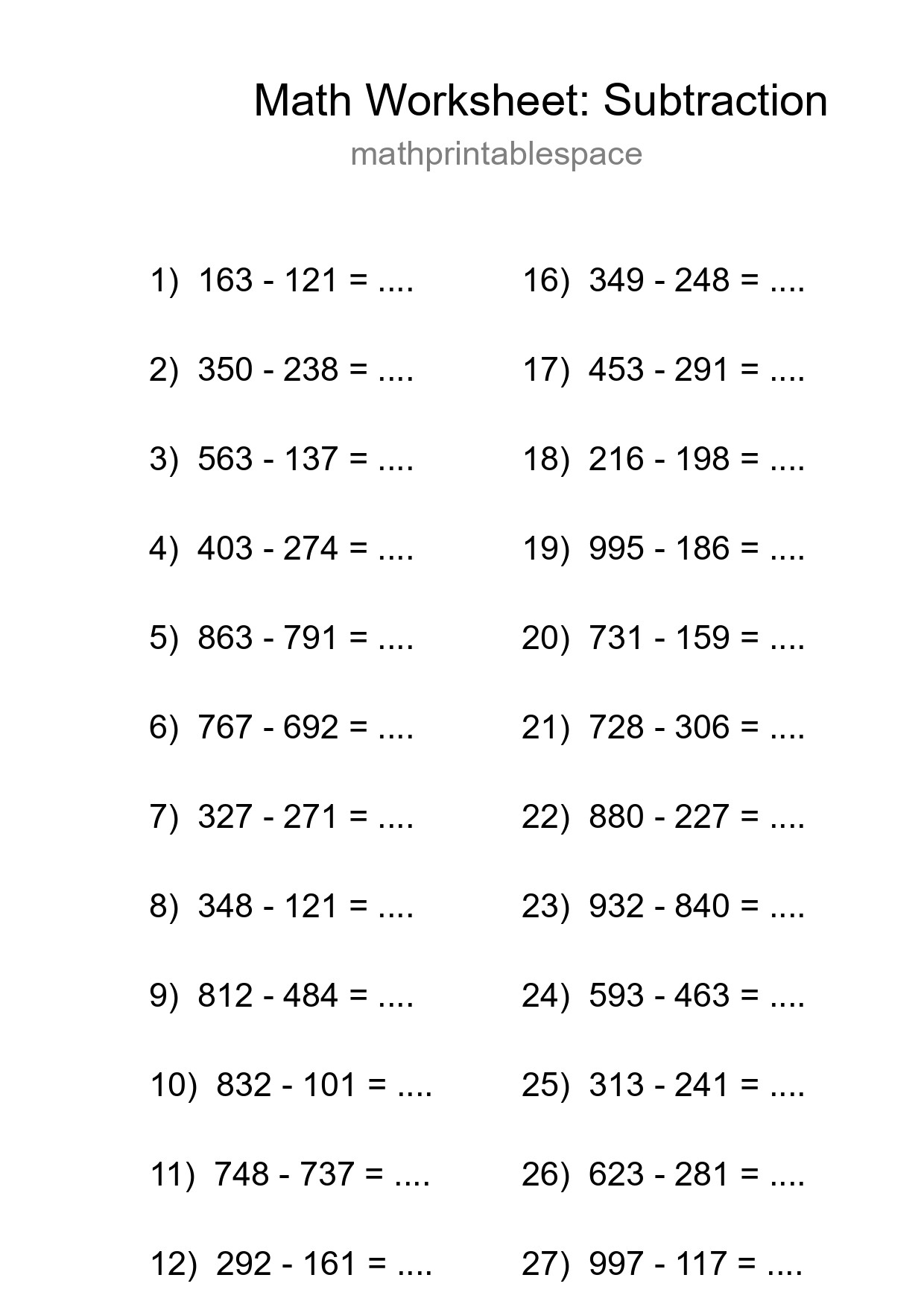 Free 29 Subtraction Math Worksheet For Grade 5 - Part 228