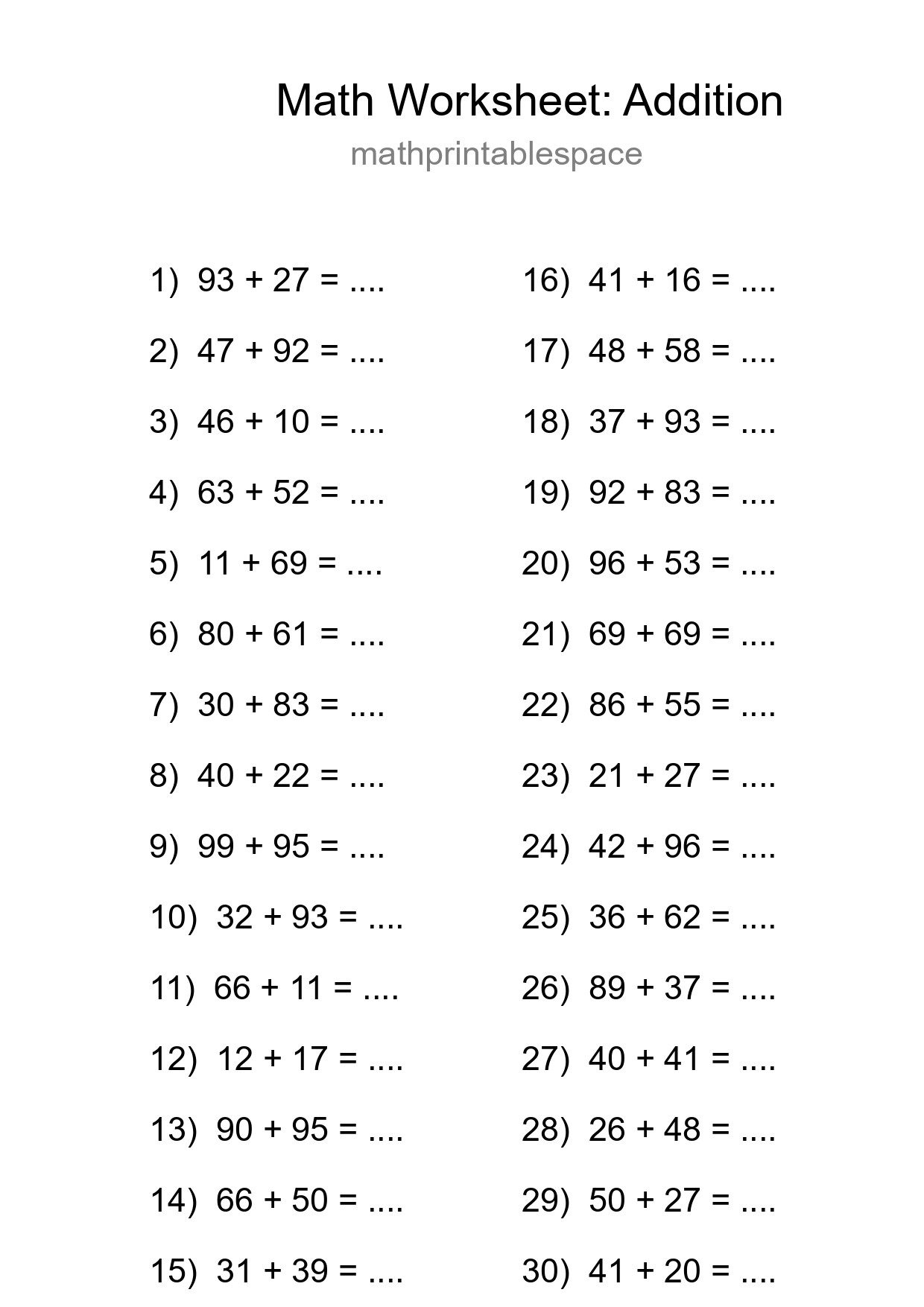 Free 30 Addition Math Worksheet For Grade 3 With Answers - Part 199