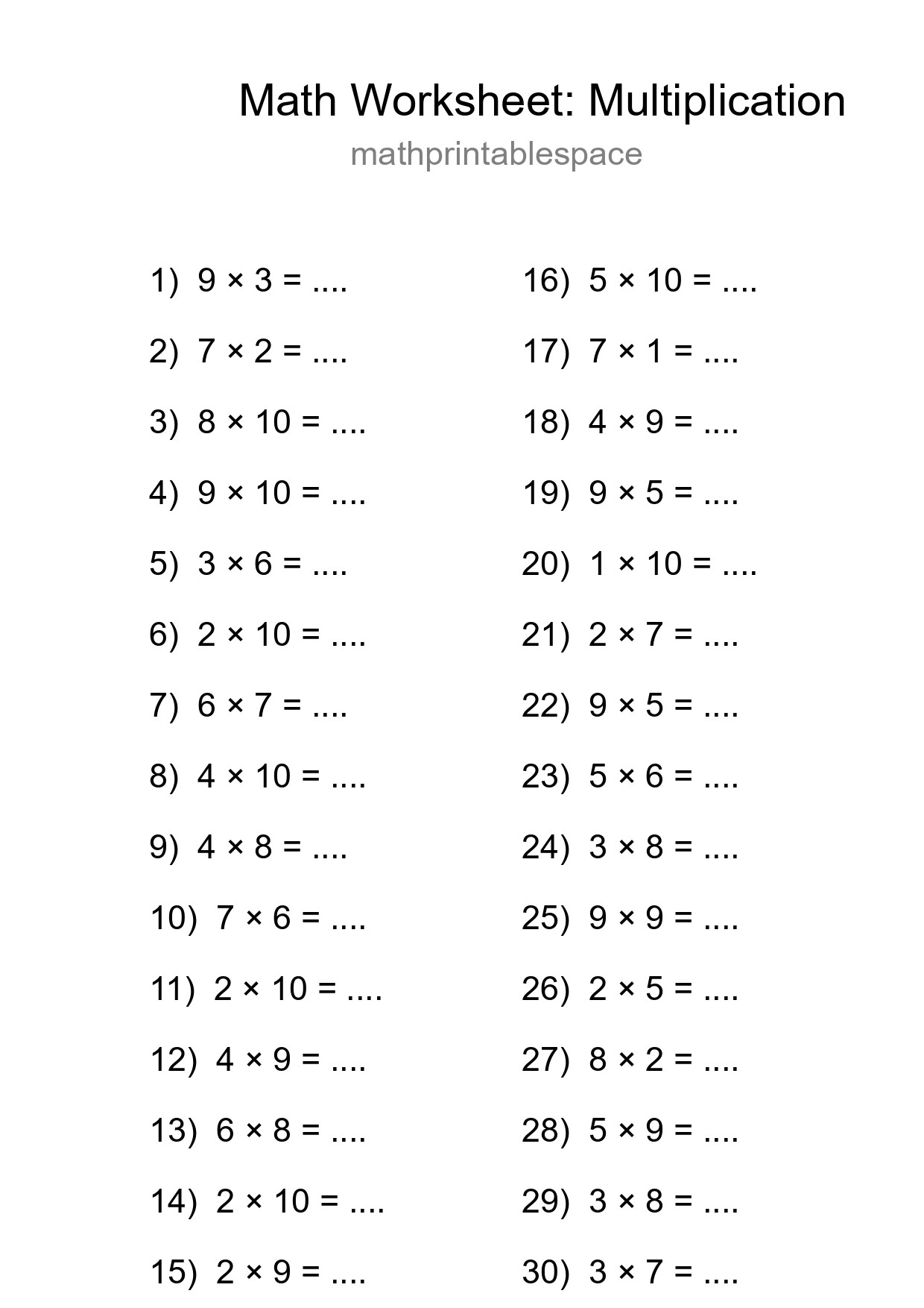 Free 30 Multiplication Math Worksheet For Grade 1 - Part 216