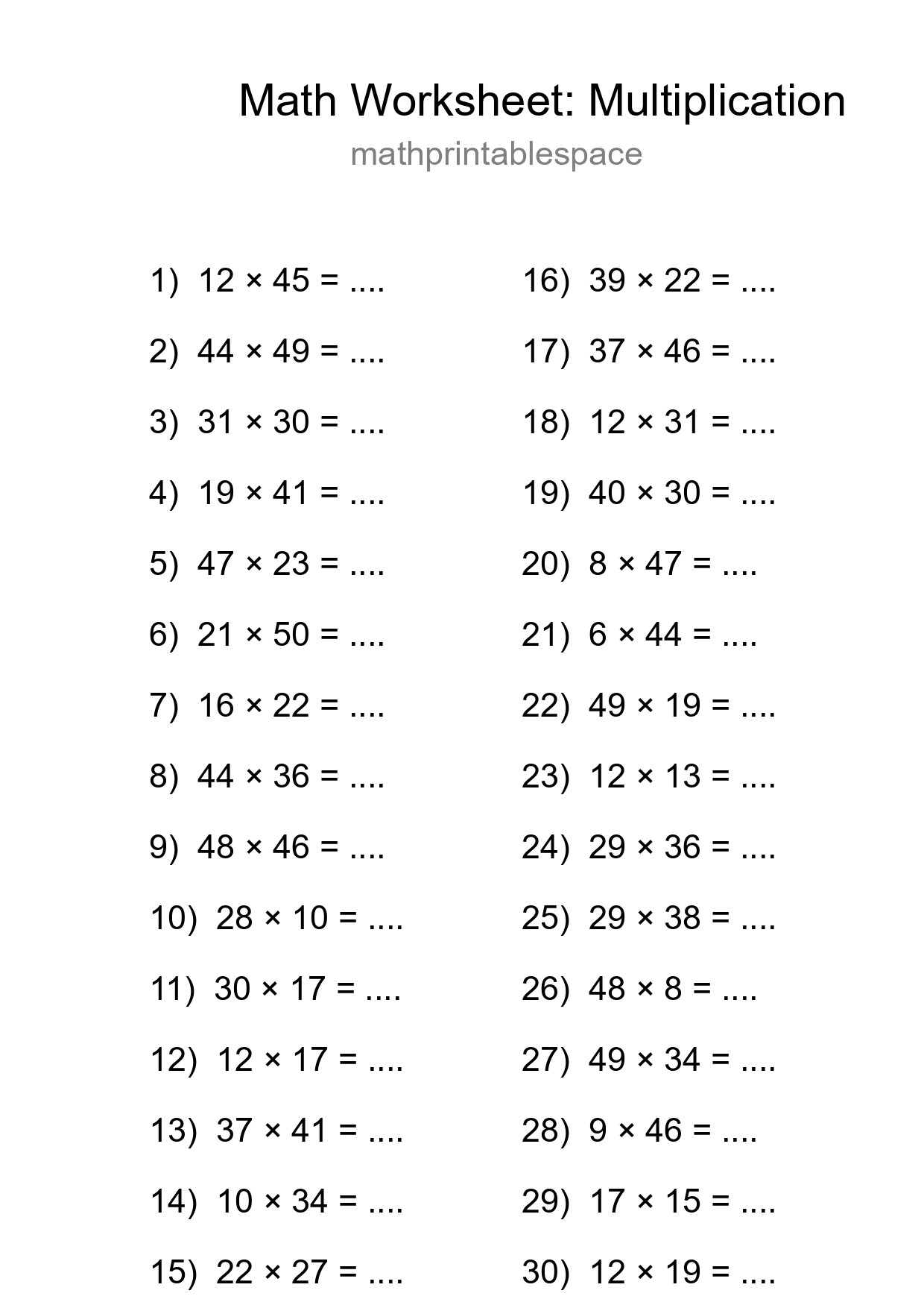 Free 30 Multiplication Math Worksheet For Grade 2 - Part 282