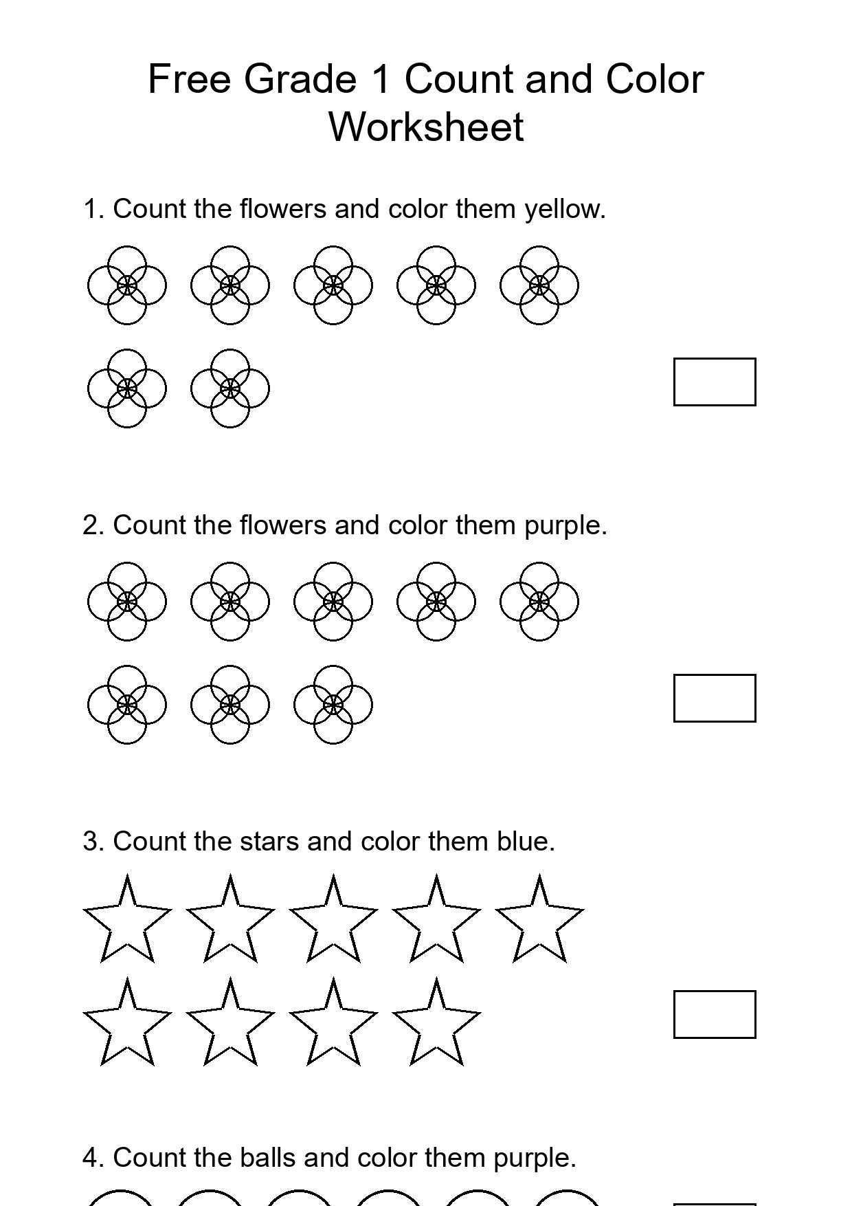 Free Grade 1 Count and Color Worksheet