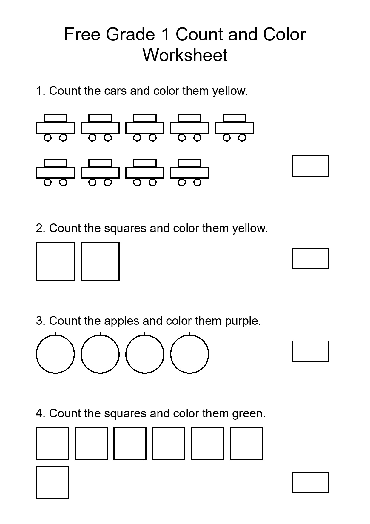 Free Grade 1 Count and Color Worksheet