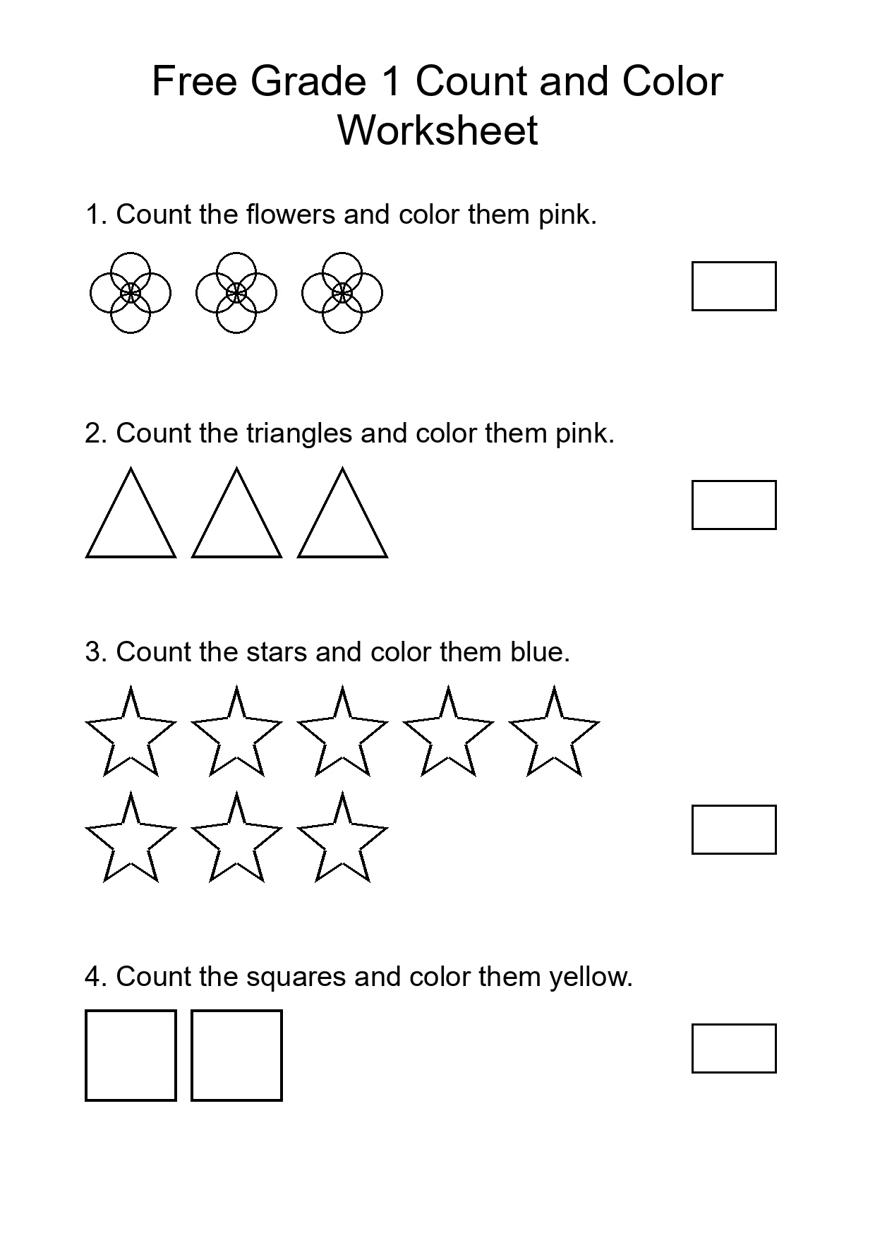 Free Grade 1 Count and Color Worksheet