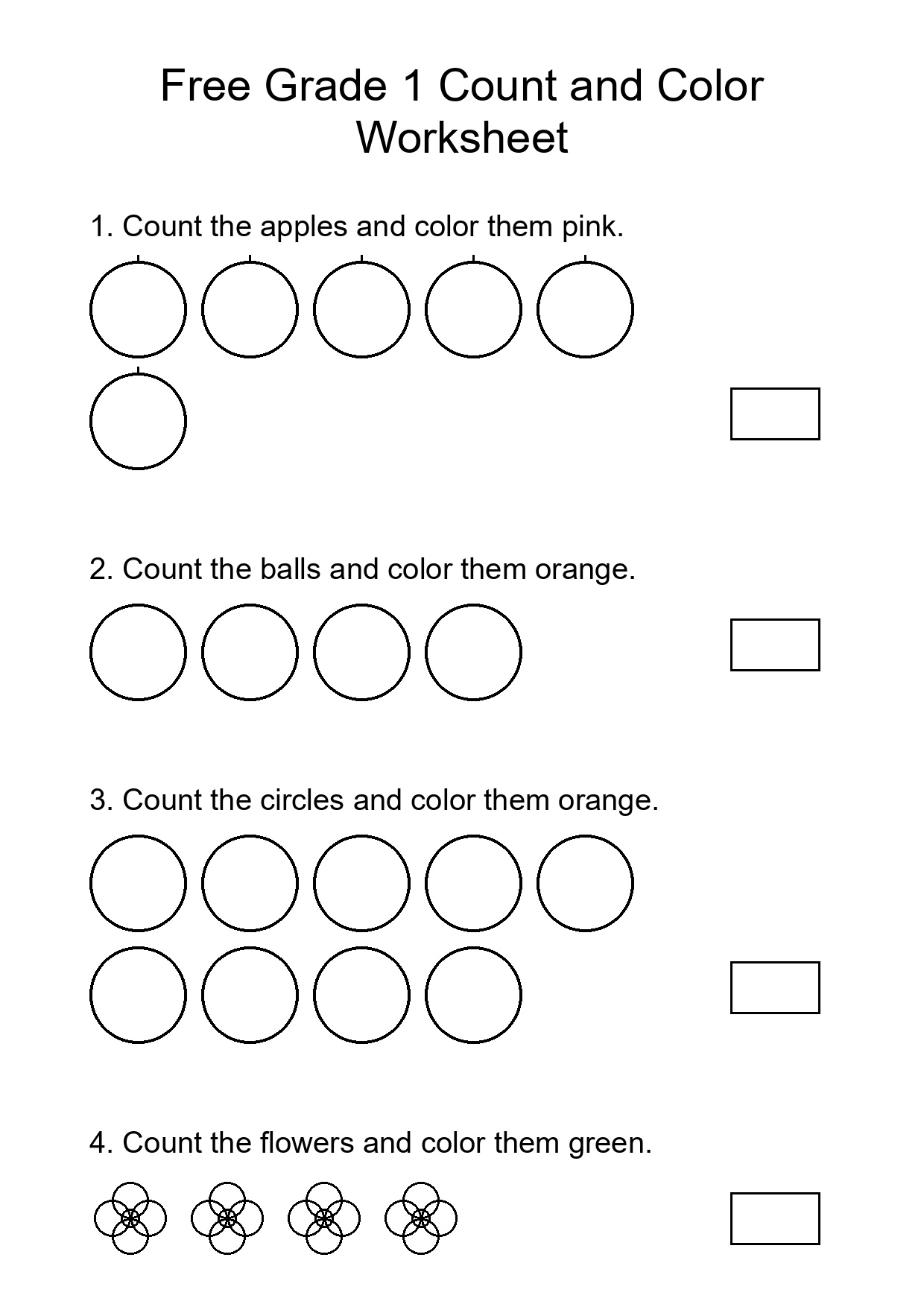 Free Grade 1 Count and Color Worksheet