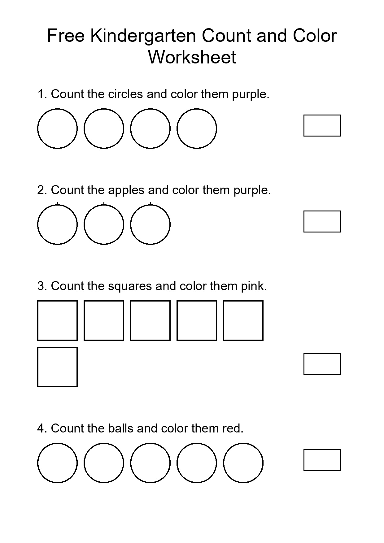 Free Kindergarten Count and Color Worksheet