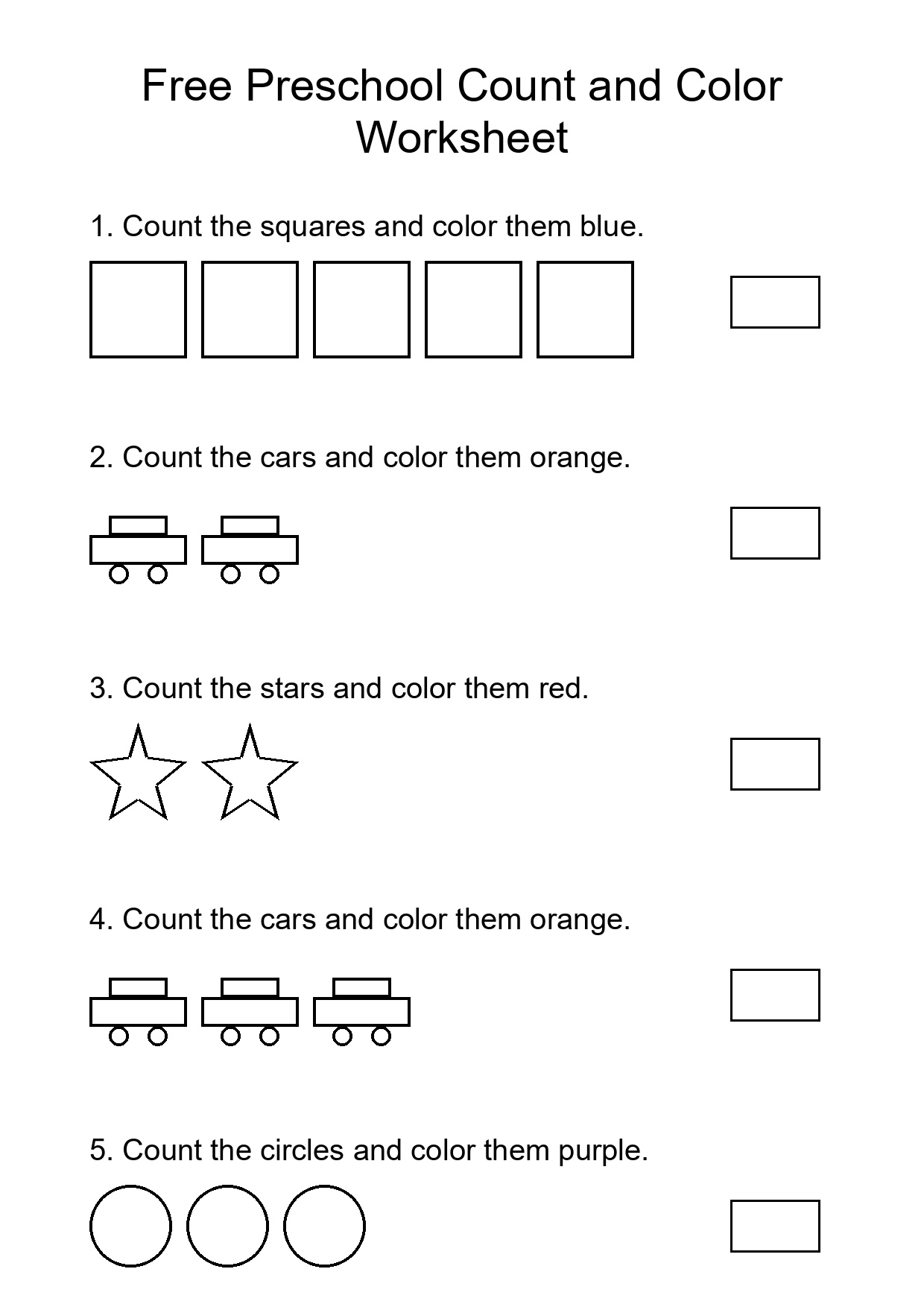 Free Preschool Count and Color Worksheet