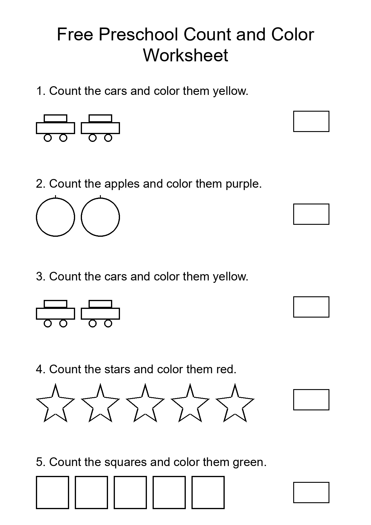 Free Preschool Count and Color Worksheet