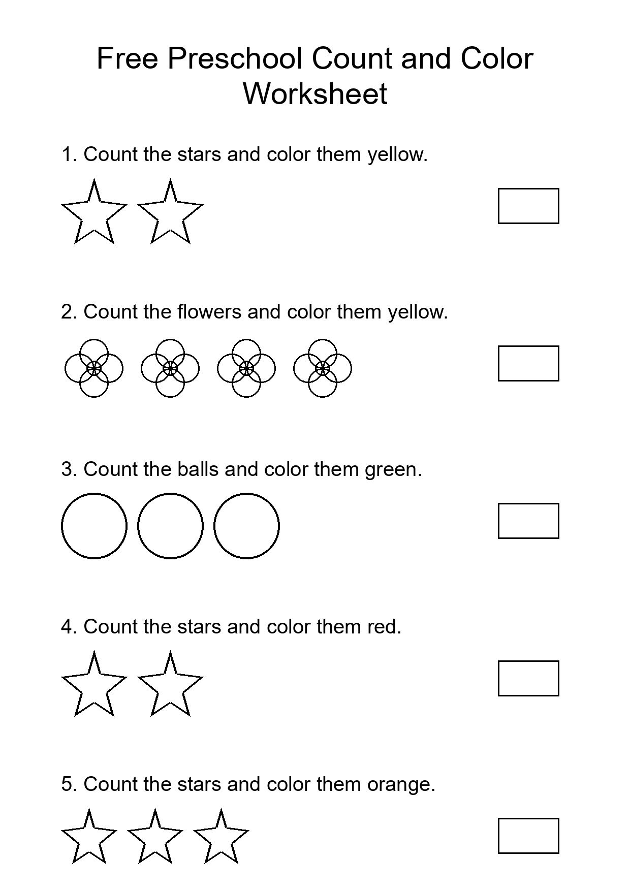 Free Preschool Count and Color Worksheet