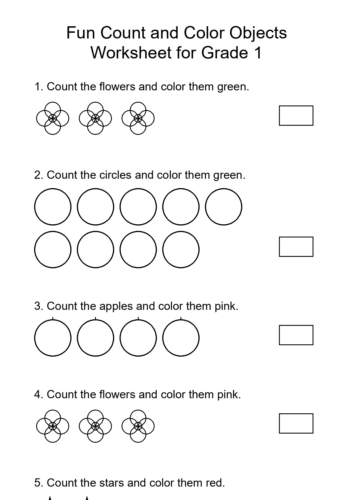 Fun Count and Color Objects Worksheet for Grade 1