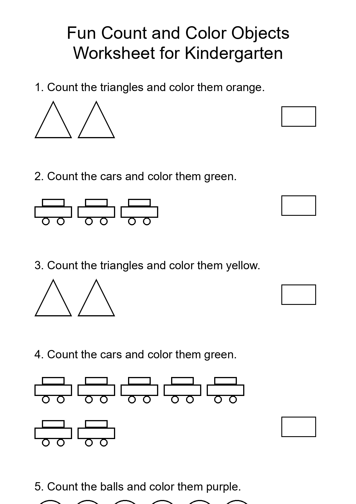 Fun Count and Color Objects Worksheet for Kindergarten
