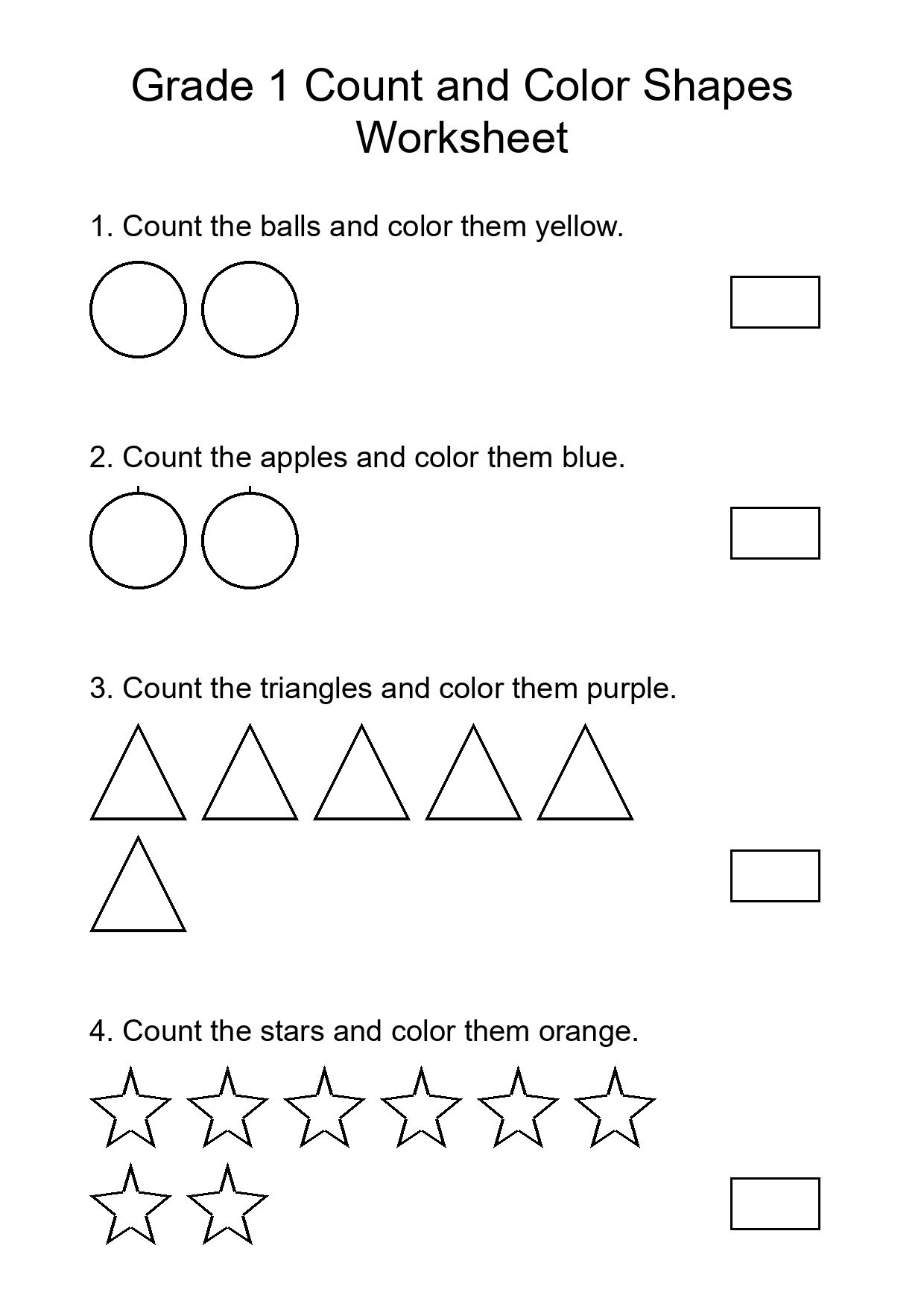 Grade 1 Count and Color Shapes Worksheet