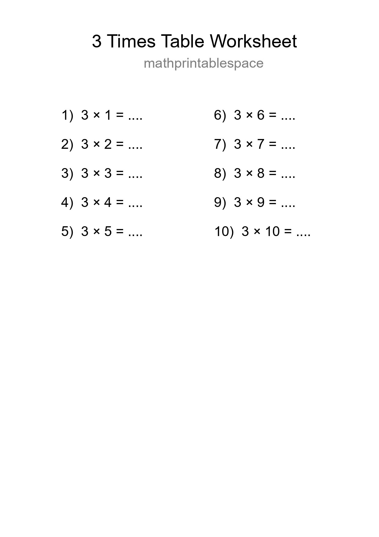 Grade 2 Multiplication Table 3 Practice - Part 174