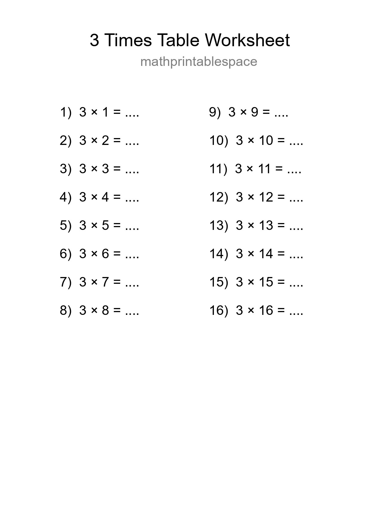 Grade 2 Multiplication Table 3 Practice - Part 31
