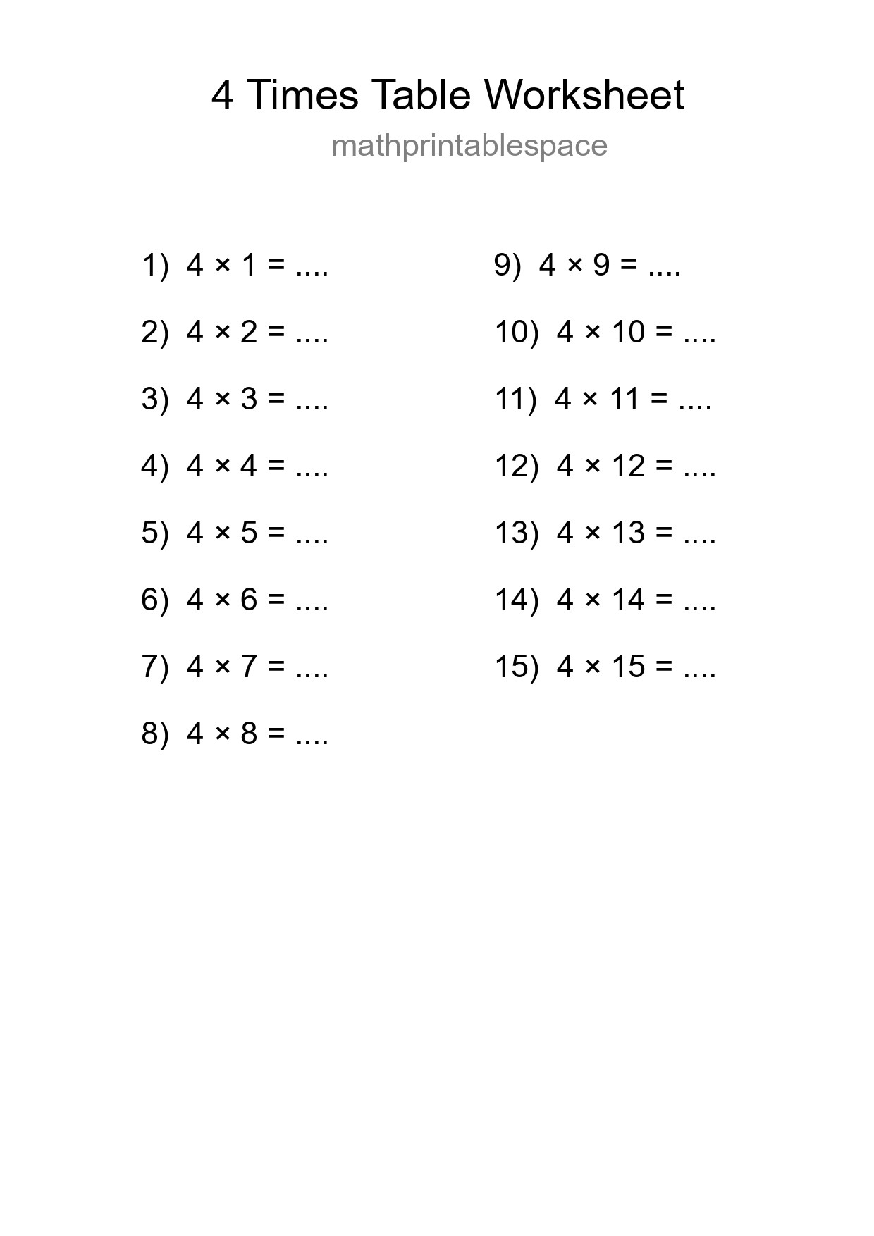 Grade 2 Multiplication Table 4 Practice - Part 163