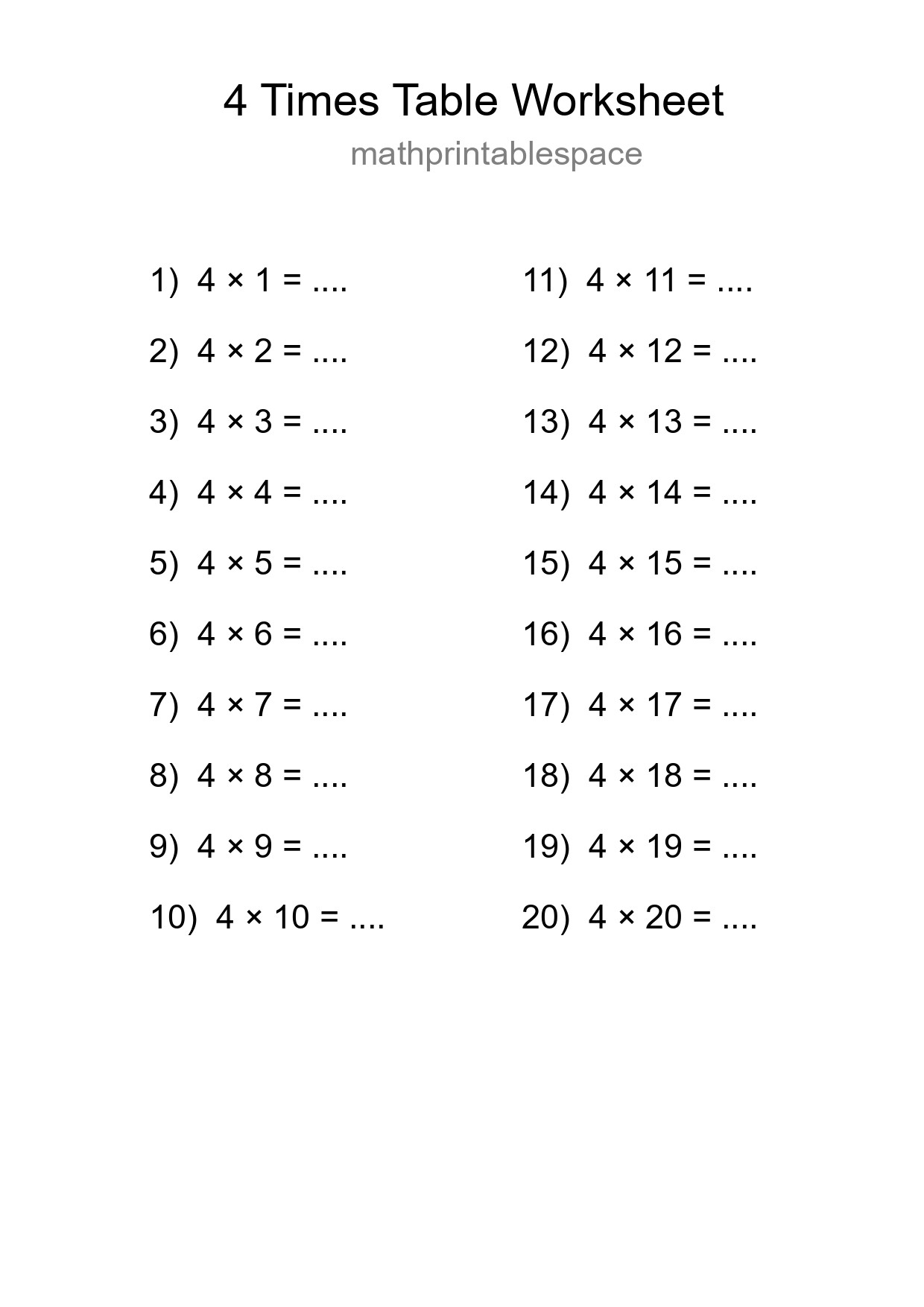 Grade 2 Multiplication Table 4 Practice - Part 284