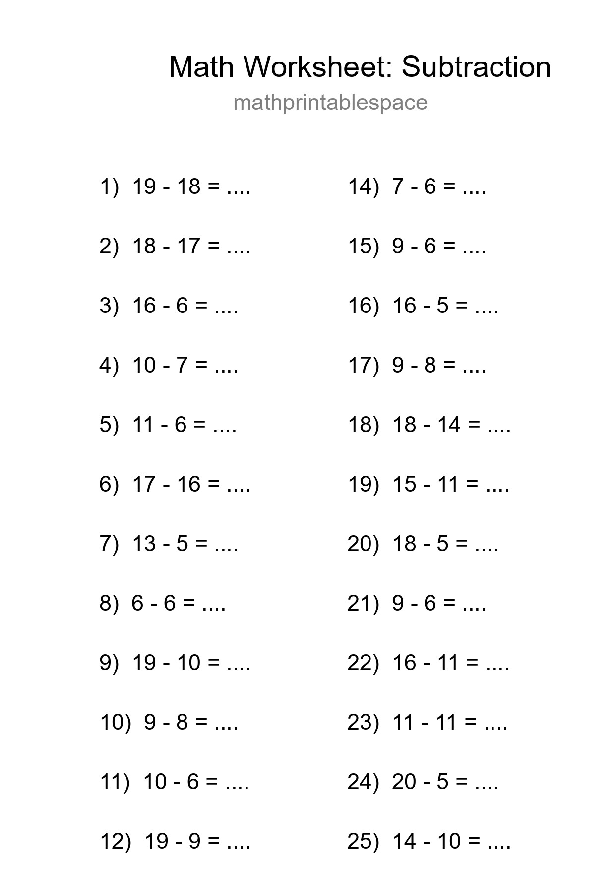 Grade 2 Subtraction Practice Worksheet (26 Problems) - Part 19