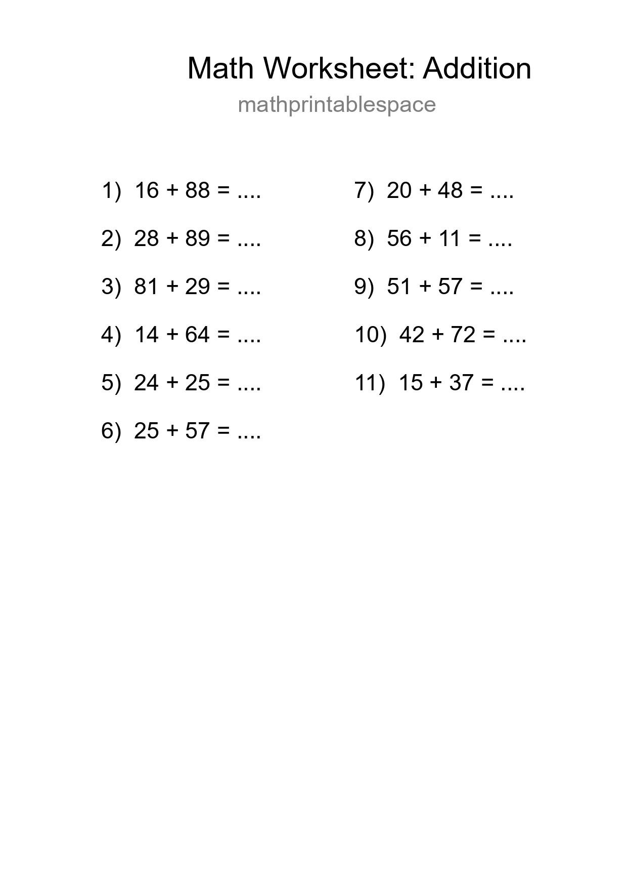 Grade 3 Addition Practice Worksheet (11 Problems) - Part 166