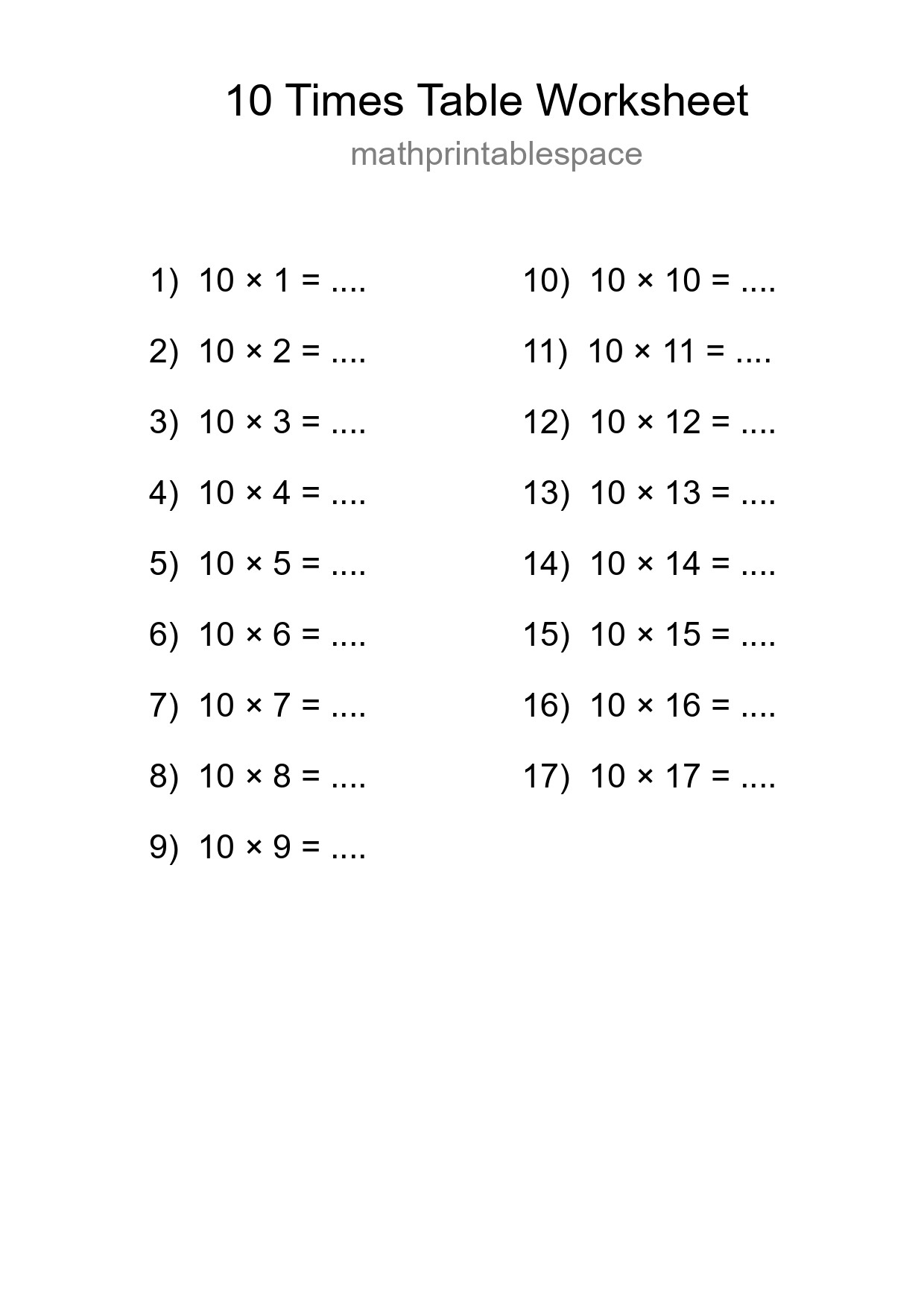 Grade 3 Multiplication Table 10 Practice - Part 130