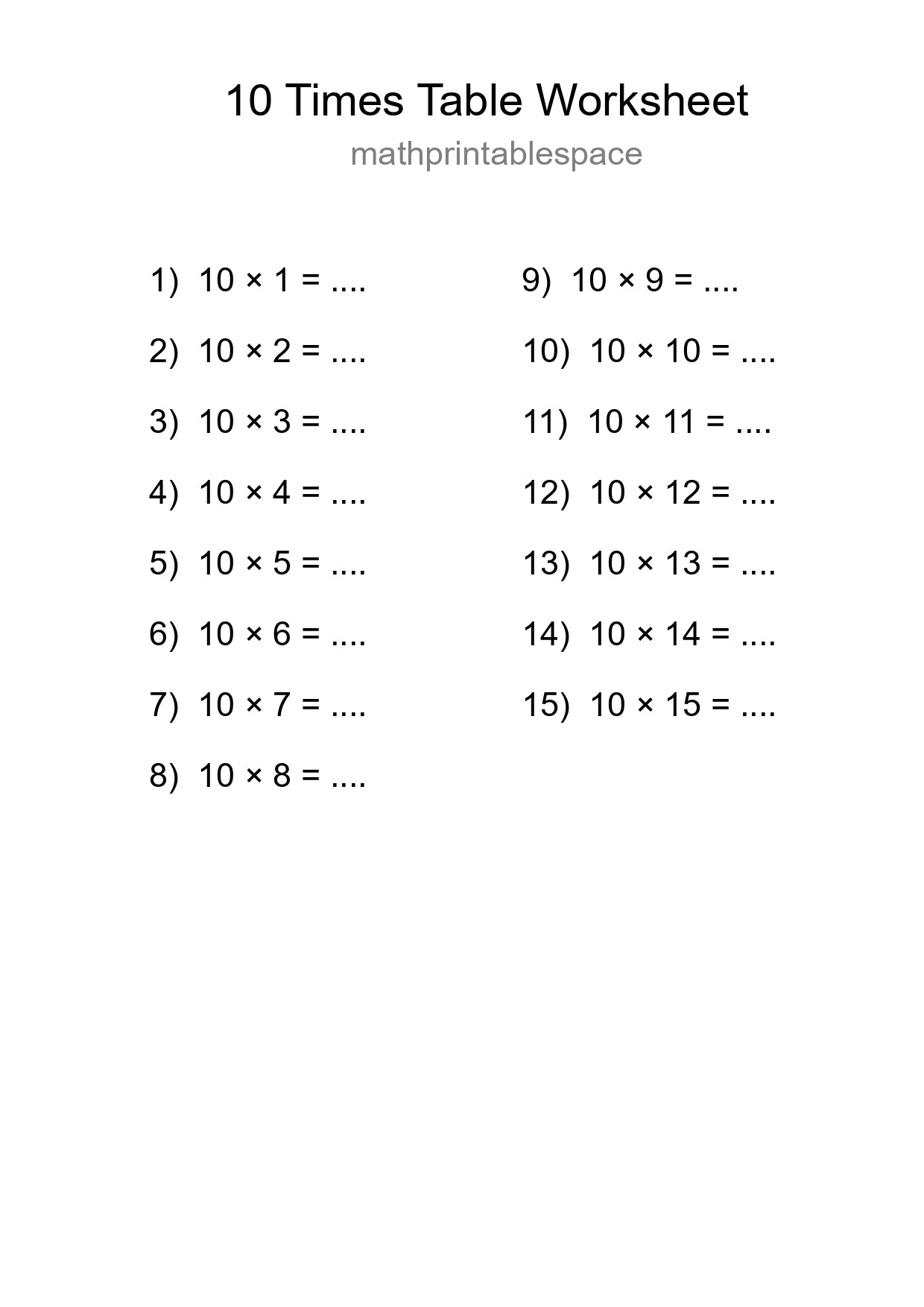 Grade 3 Multiplication Table 10 Practice - Part 207