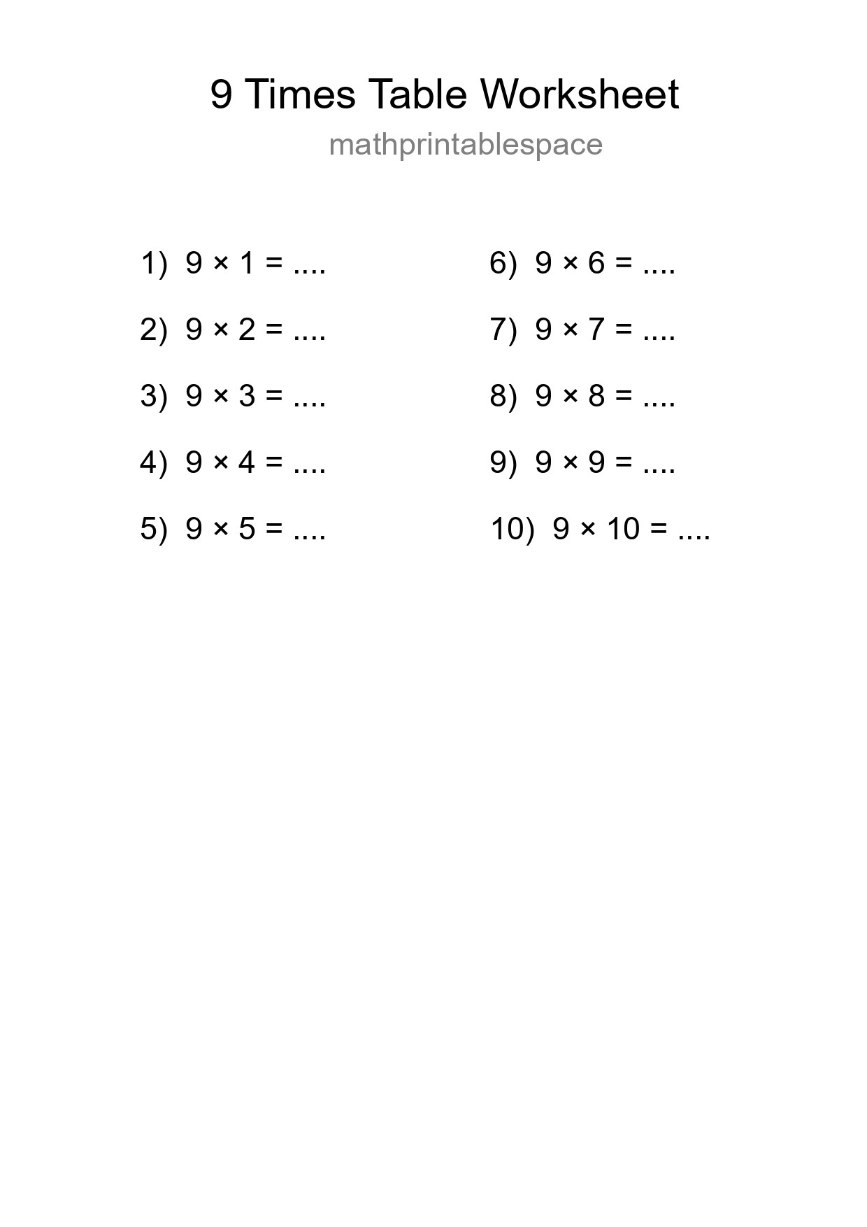 Grade 3 Multiplication Table 9 Practice - Part 64