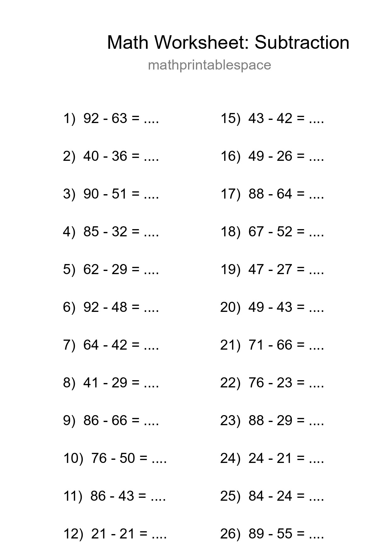 Grade 3 Subtraction Practice Worksheet (27 Problems) - Part 162