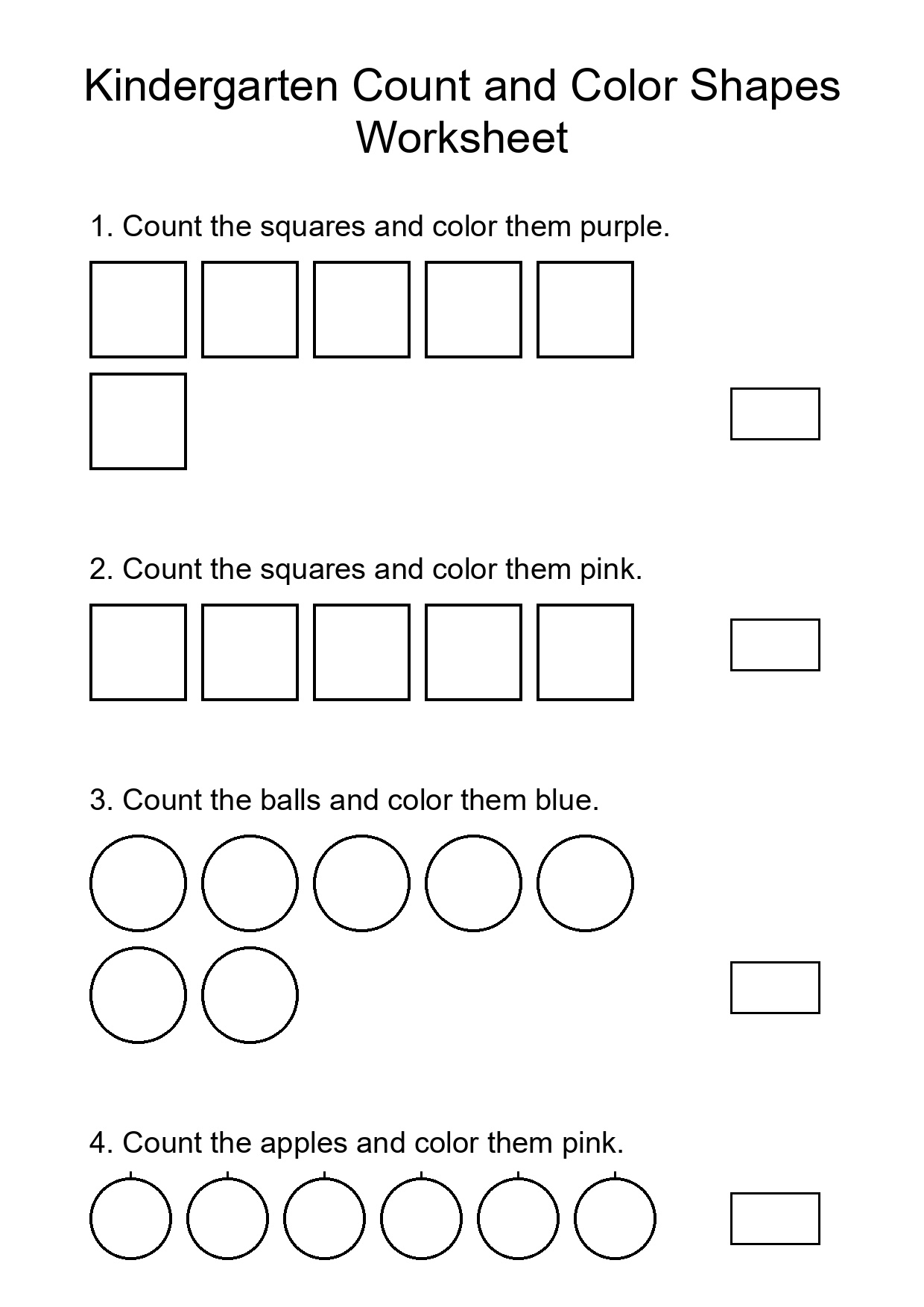 Kindergarten Count and Color Shapes Worksheet