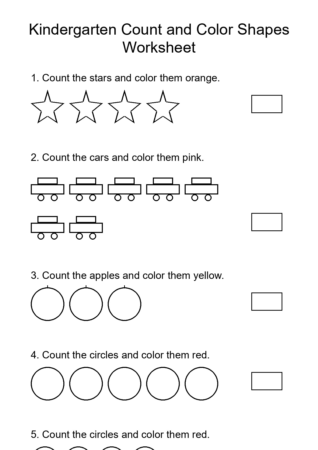 Kindergarten Count and Color Shapes Worksheet