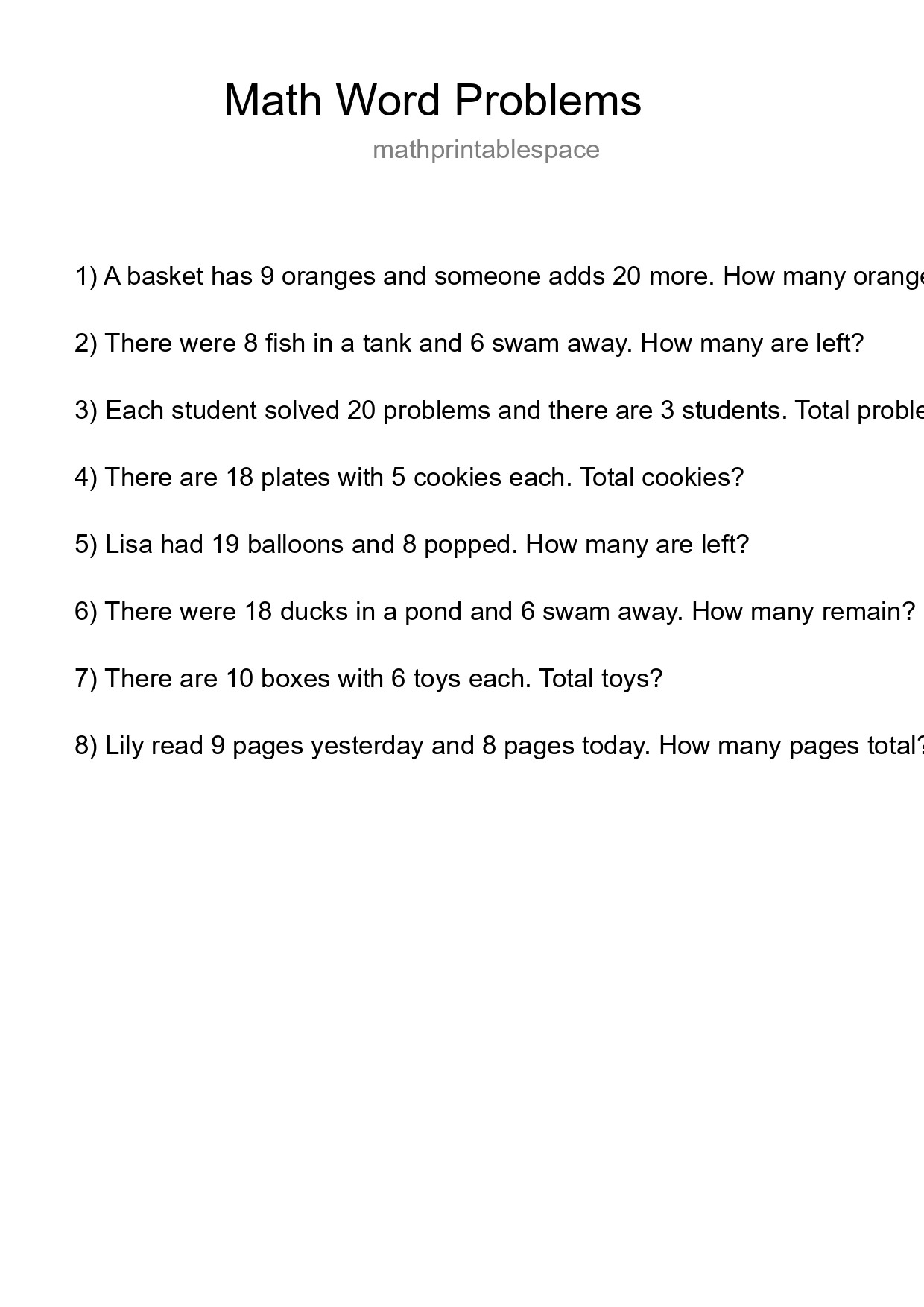 Math Word Problem Worksheet